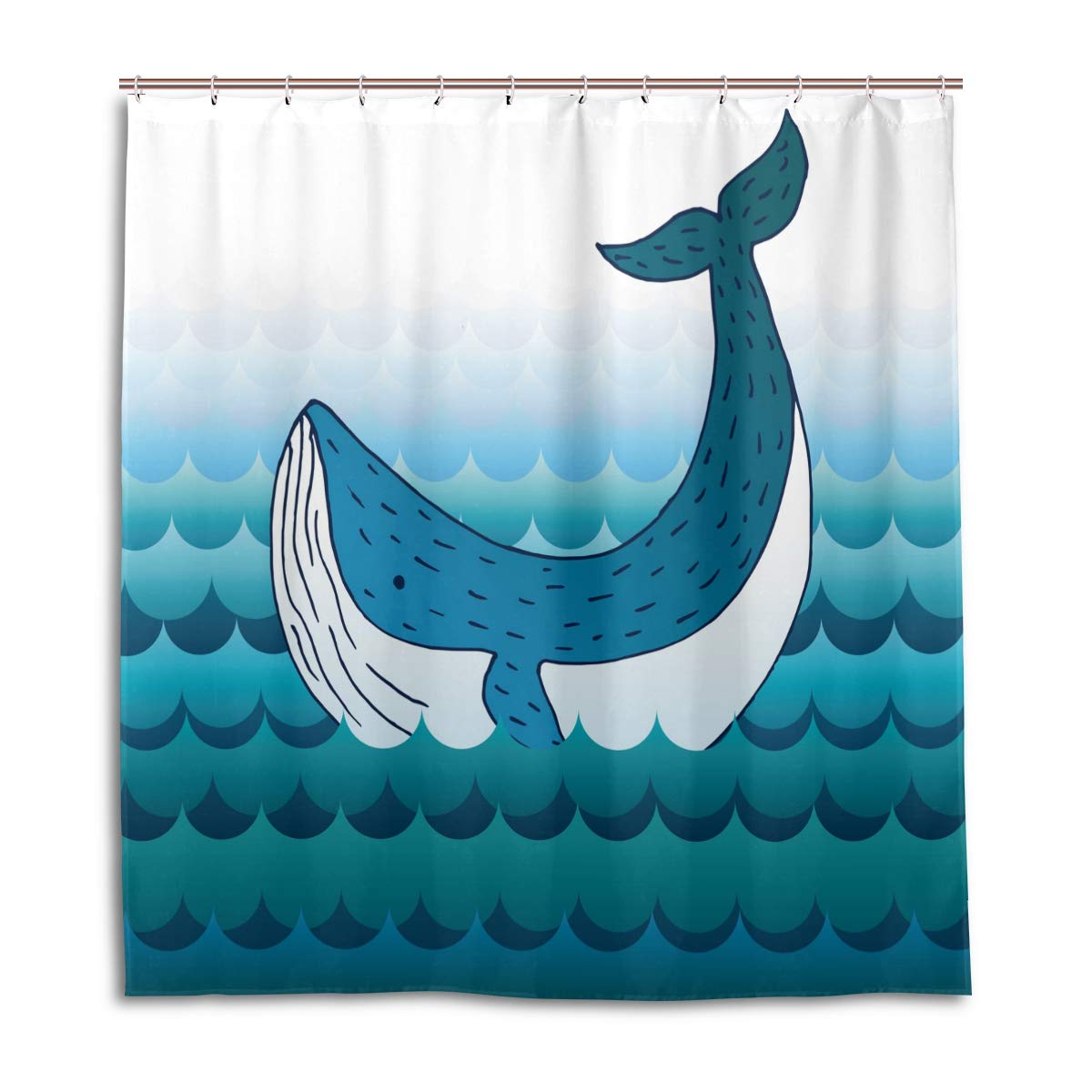 ALAZA Whale Cartoon Shower Curtain 66x72 Inch - Waterproof Polyester Bathroom Decor with Hooks | Cute Ocean Theme for Kids & Adults Bathroom Decorations