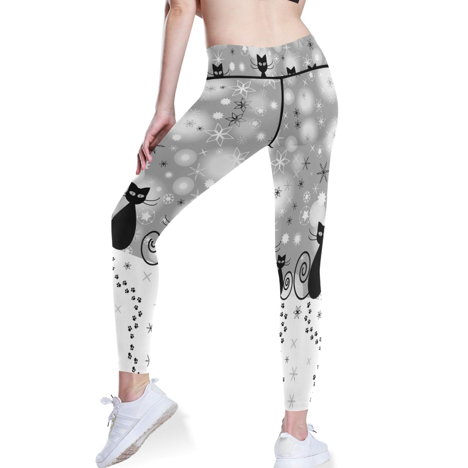 Black Cat Yoga Pants High Waist Tummy Control - Running & Workout Leggings with Pockets