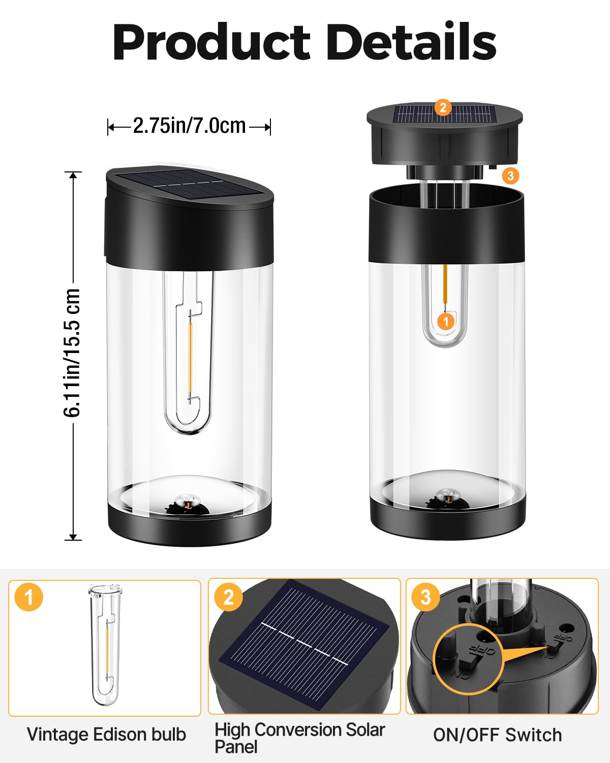 4 Pack Solar Fence Lights Outdoor Waterproof - Solar Powered Deck Lights with Edison Bulbs for Garden, Patio, Backyard - Warm White LED Solar Wall Lights for Step Post, Pathway & Landscape Decoration