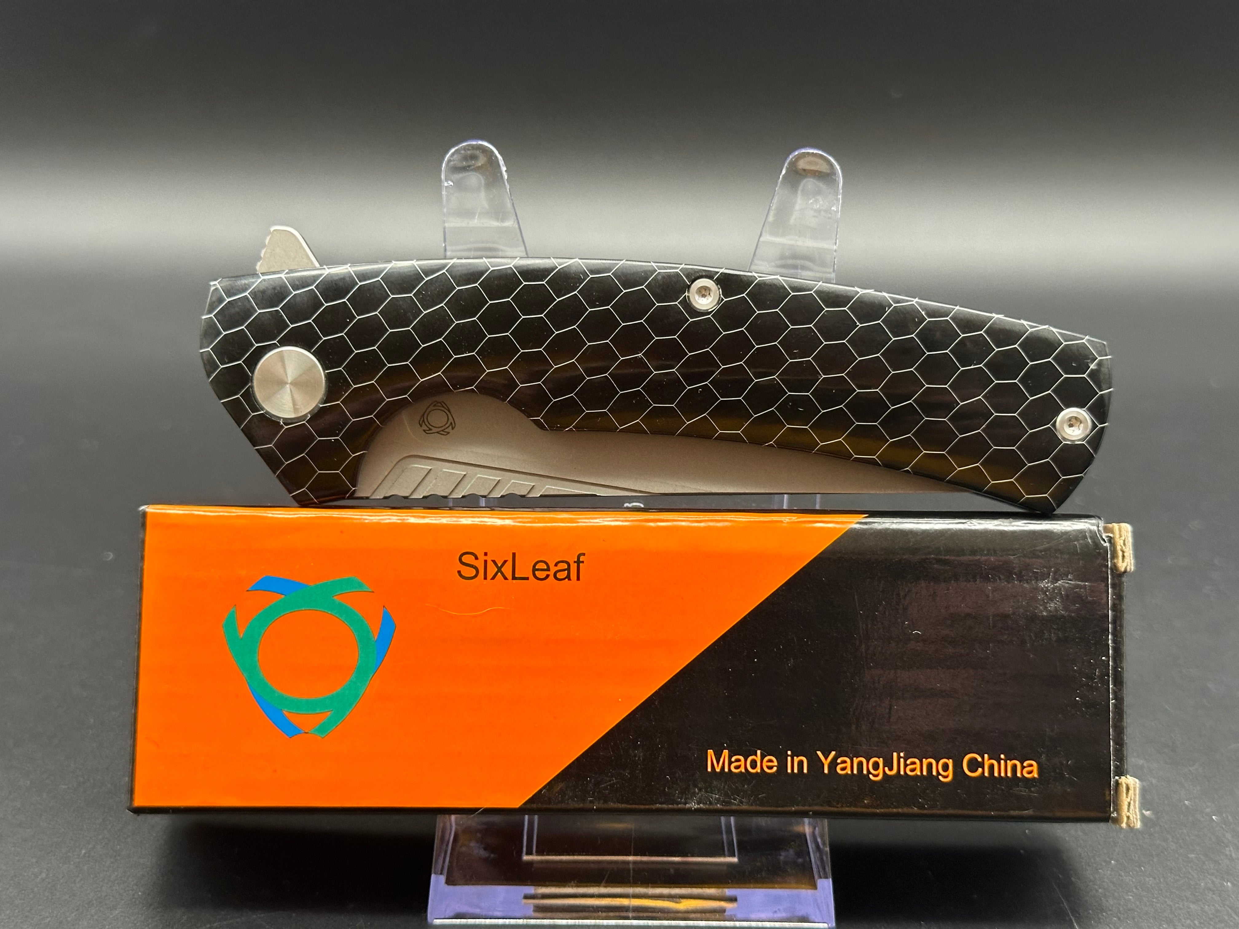 SIXLEAF Folding Pocket Knife with Black Resin Handle - D2 Steel Blade, Plain Edge, SL-08 Model - Perfect for Camping, Hiking, Outdoor Survival & Everyday Carry (EDC)