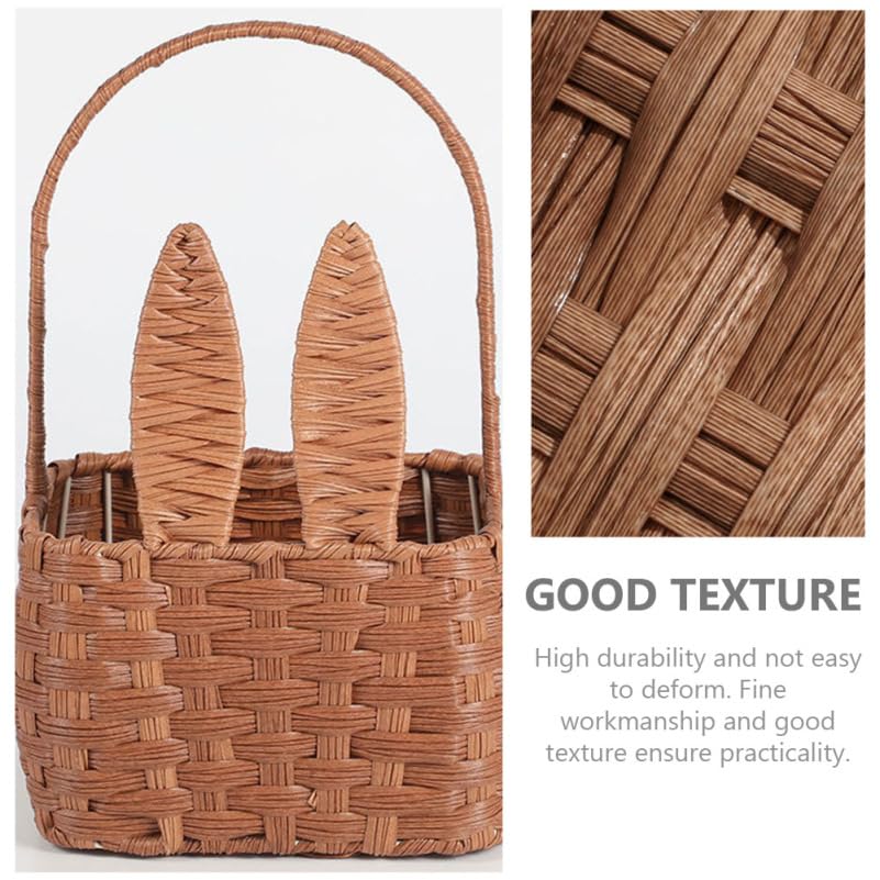 Cabilock Wicker Woven Basket with Handles - Bunny Ear Shape Rattan Seagrass Storage Organizer for Picnic, Easter, Christmas Decor - Perfect for Home, Wall Decor, Flower Arrangement & Gift Giving