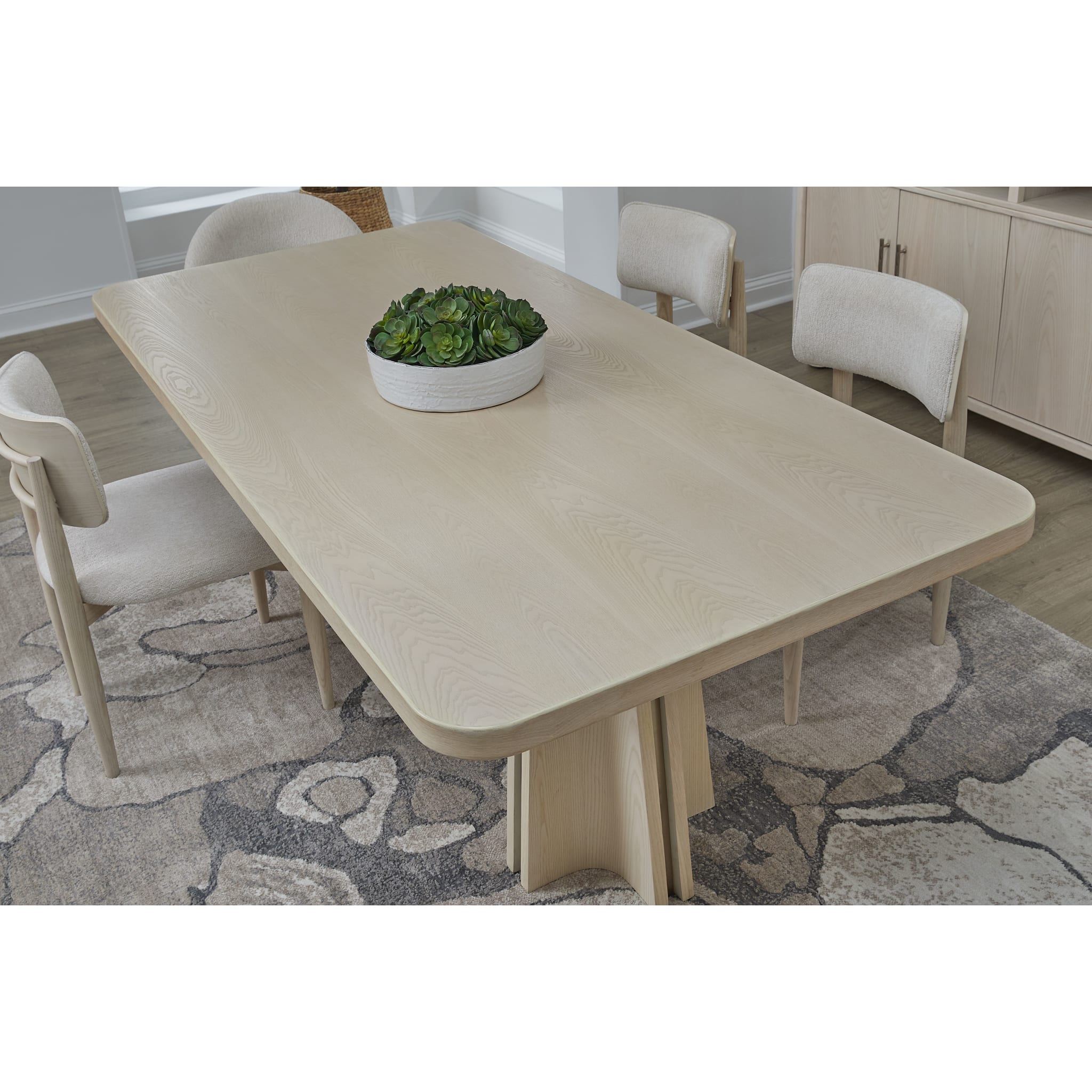 Zinnia Ash Wood Double Pedestal Dining Table - White Sand Finish | Modern Farmhouse Style | Perfect for Dining Room, Kitchen, or Open Concept Living Spaces