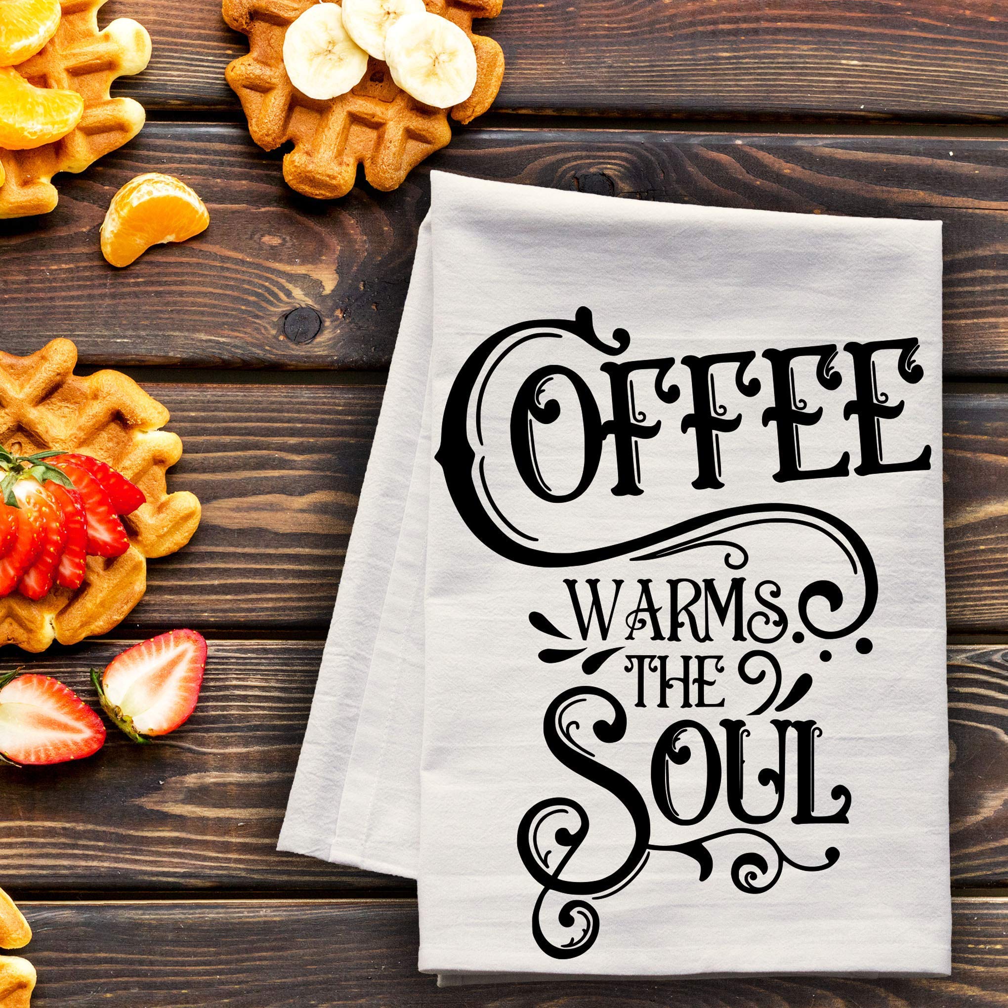 Coffee Warms the Soul - Extra Large Premium Kitchen Towel - Coffee Themed Dish Towel & Tea Towel - Made in USA - Perfect for Coffee Lovers & Kitchen Decor