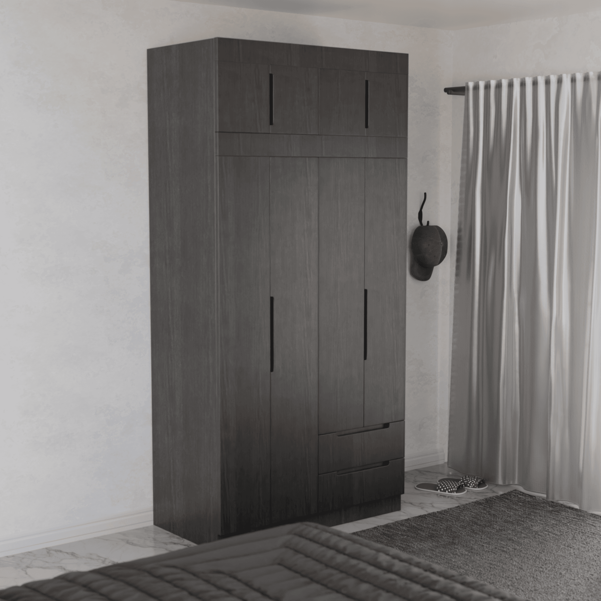 Harrison 4-Door Open Wardrobe with Top Shelf - Modern Closet Organizer for Bedroom, Living Room & Walk-In Closets | Spacious Storage Solution for Clothes, Shoes & Accessories