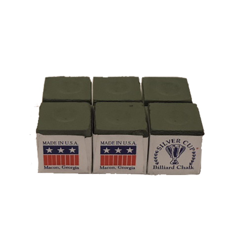 Premium Silver Cup Set of 6 - Professional Olive Billiard Pool Cue Chalk for Smooth Shots - Perfect for Pool Halls, Home Game Rooms & Tournament Play