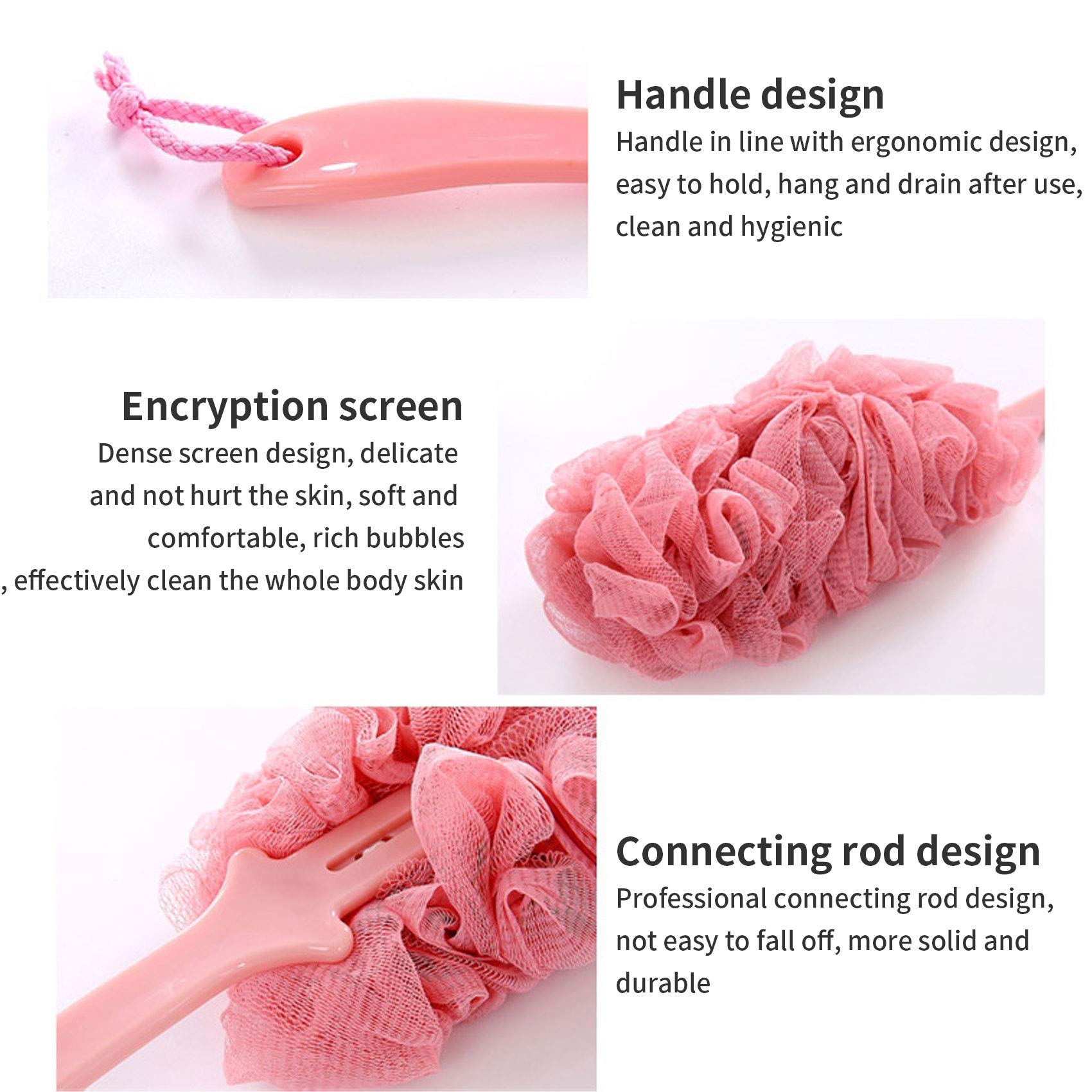 3 Pack Long Handle Back Scrubber - Soft Mesh Exfoliating Bath Brush with Loofah Sponge | Gentle Body Scrubber for Deep Cleansing | Perfect Shower Accessories for Women & Men (Green) - Ideal for Hard-to-Reach Areas & Sensitive Skin Care