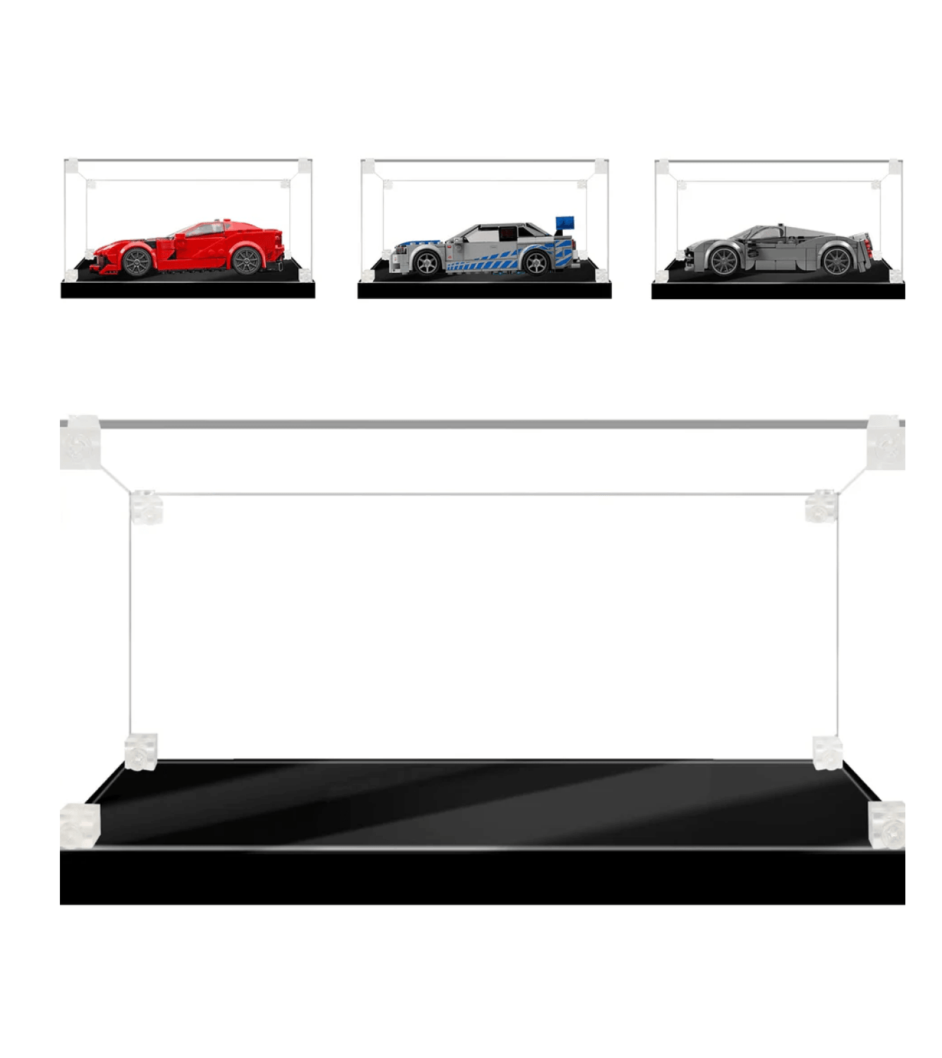 2-Pack Clear Acrylic Display Case for LEGO Speed Champions Super Cars - Perfect for Showcasing Collectible Toy Cars on Shelves or Desktops