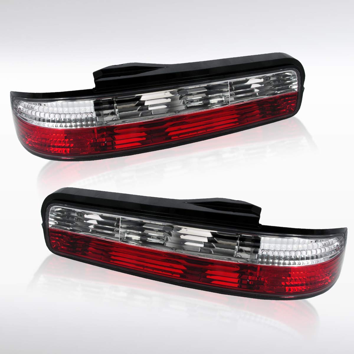 Autozensation Red Clear Lens Tail Lights Compatible with 1989-1994 Nissan 240SX S13 2DR Coupe - Left & Right Pair Assembly - Perfect for Car Restoration & Nighttime Driving Safety