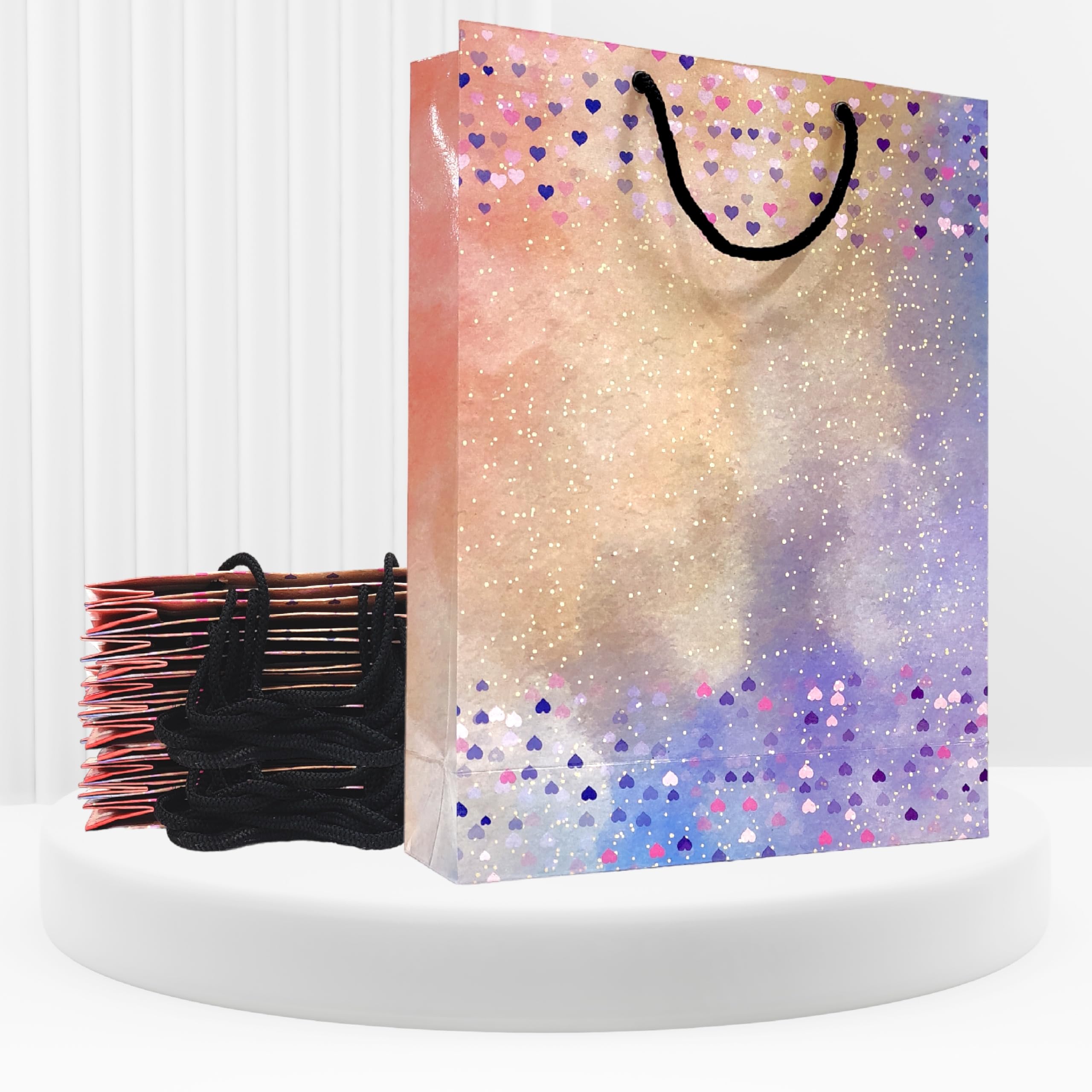 Pb PapyrusBolsys Small Heart-Shaped Paper Bags - 12-Pack Multicolor Gift Bags for Valentine's, Weddings & Party Favors