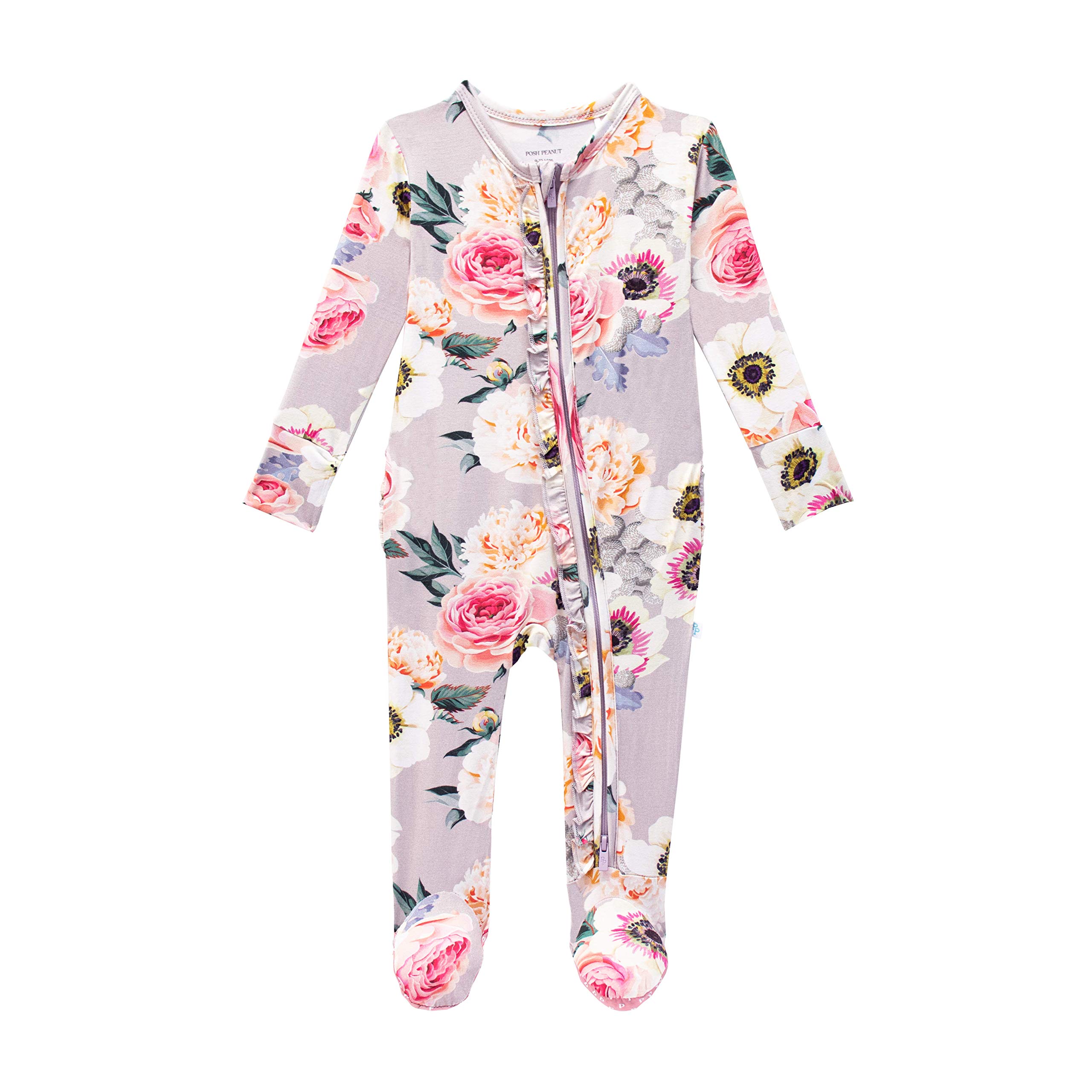 Posh Peanut Baby Rompers & Pajamas - Soft Bamboo Viscose One-Piece PJs for Newborn & Toddler Girls - Cute & Comfortable Sleepwear for Nursery, Playtime & Bedtime