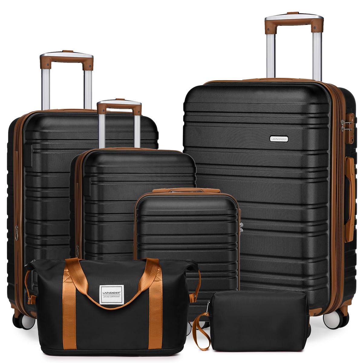 Lavender 6-Piece Expandable Hardside Luggage Set with Spinner Wheels & TSA Lock - Lightweight Carry-On Suitcase for Women (Black) - Perfect for Air Travel, Business Trips & Family Vacations