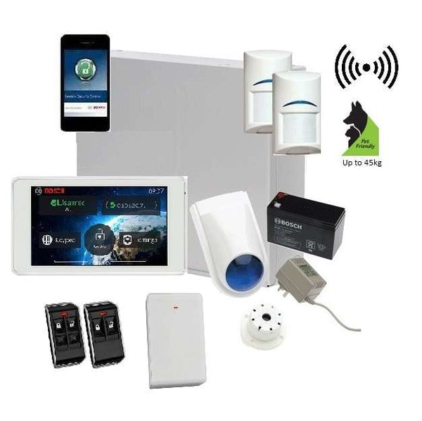 Bosch Solution 3000 Wireless Home Security Alarm System Kit - 2 Tritech Detectors, 5 Touchscreen Keypads & IP Module | Smart House Protection for Family & Business Security | Burglar & Fire Detection for Apartments, Offices & Stores