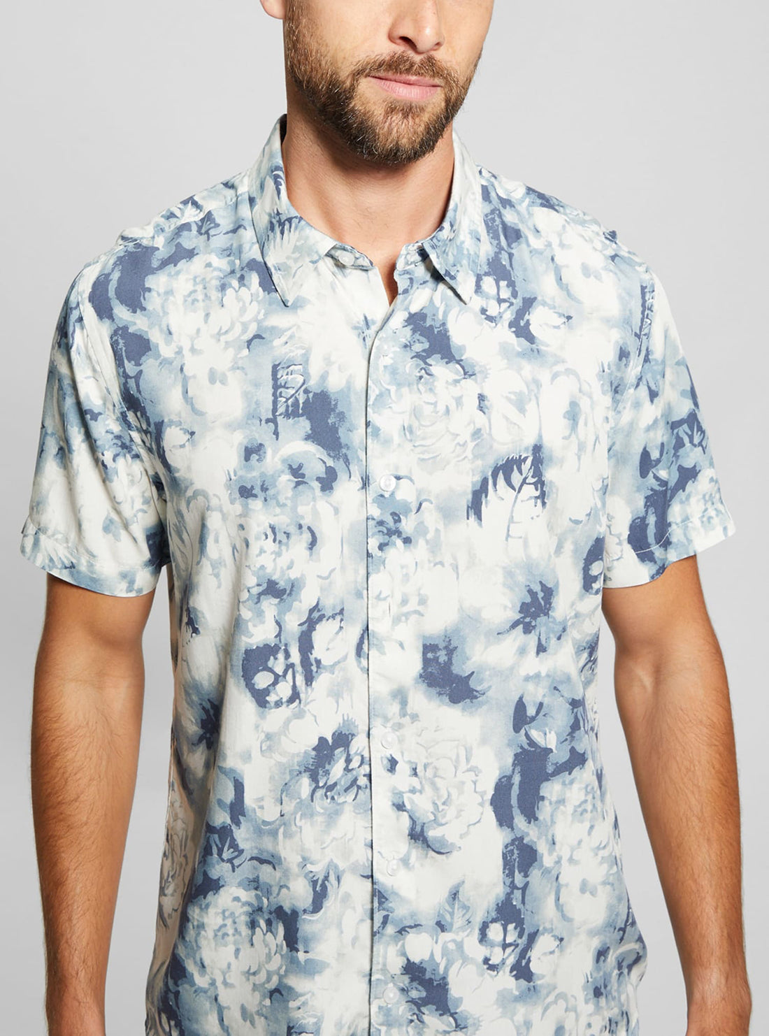 Floral Blue Wayco Short Sleeve Shirt for Men - Casual Summer Button Down Shirt with Lightweight Comfort - Perfect for Beach Vacation, Outdoor Activities and Office Wear