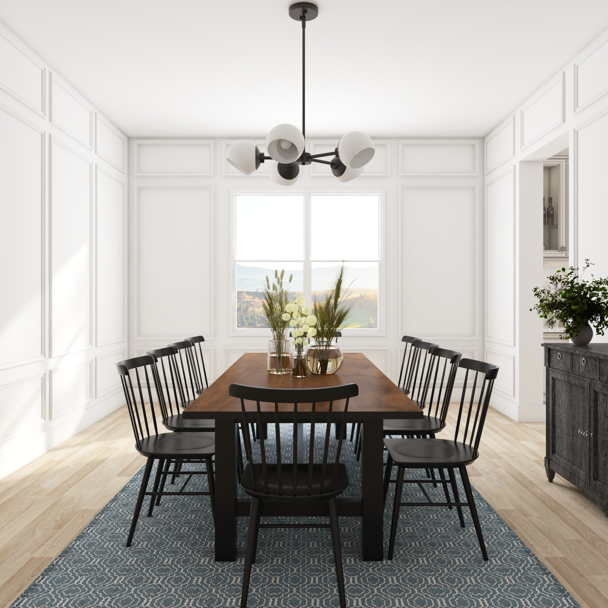 5-Light Stoll Chandelier in Matte Black with Opal Glass Shades - Modern Dining Room Lighting Fixture for Kitchen Island, Foyer, and Bedroom