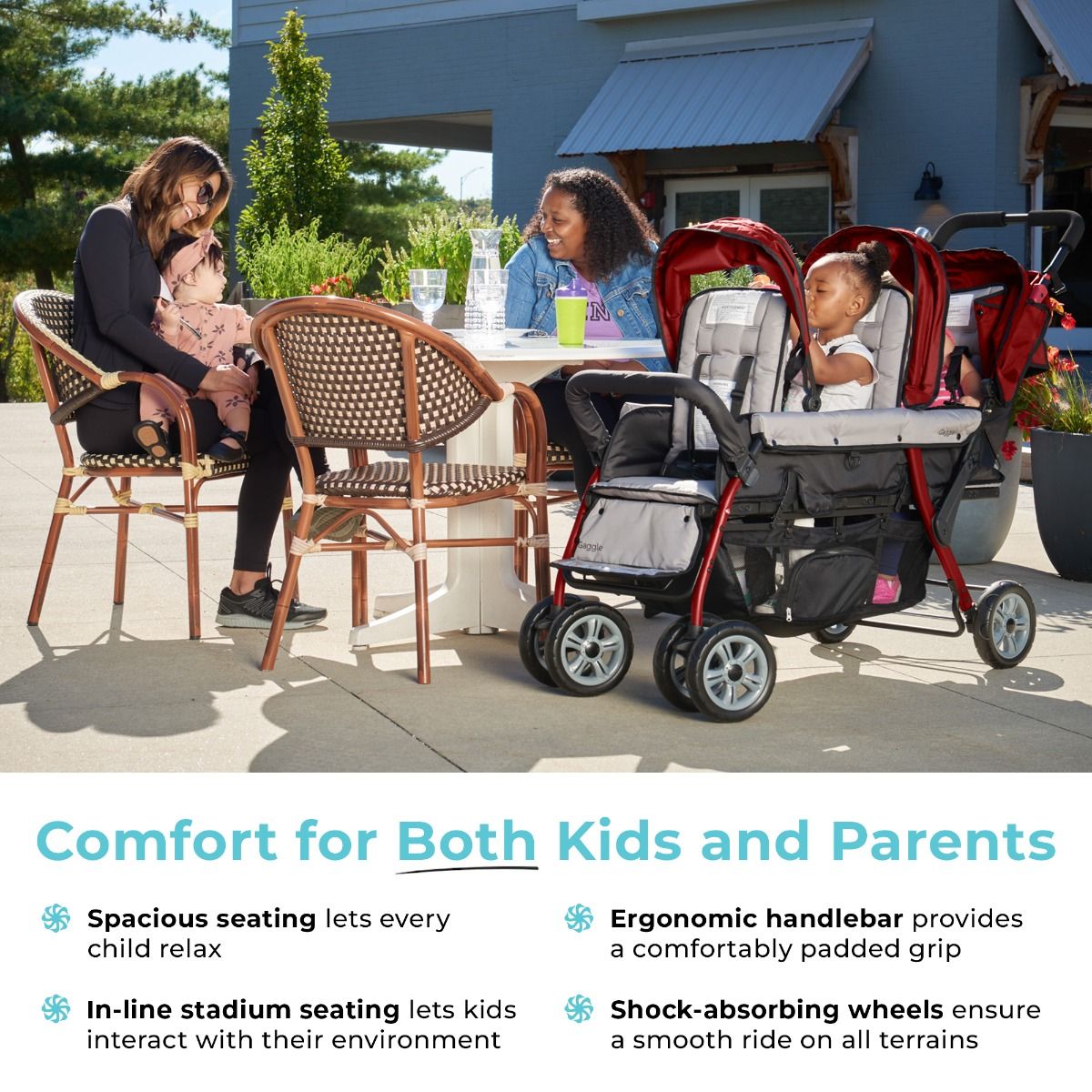 Gaggle Compass Trio 3-Seat Triple Stroller for Toddlers - Lightweight & Compact Baby Stroller for Twins + One - Perfect for Shopping, Travel & Family Outings