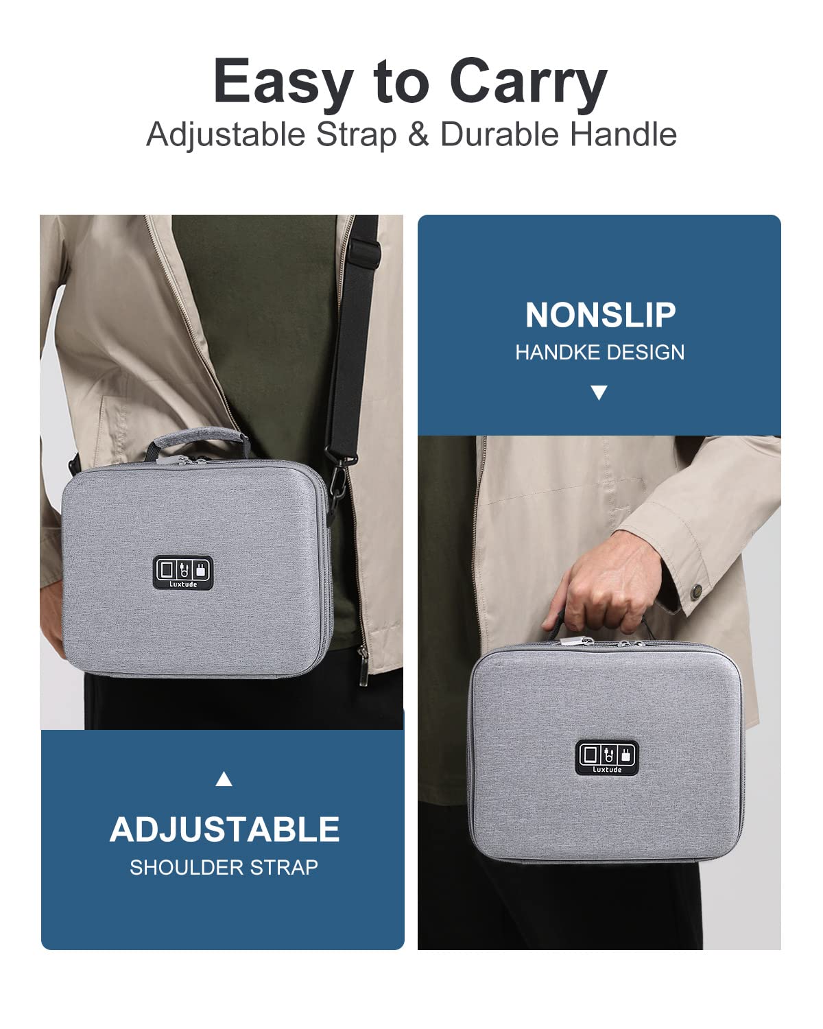 Luxtude Electronics Organizer - Shockproof EVA Hard Travel Case with Adjustable Shoulder Strap | Large Capacity Cable & Charger Storage Bag | Perfect for iPad (Up to 11