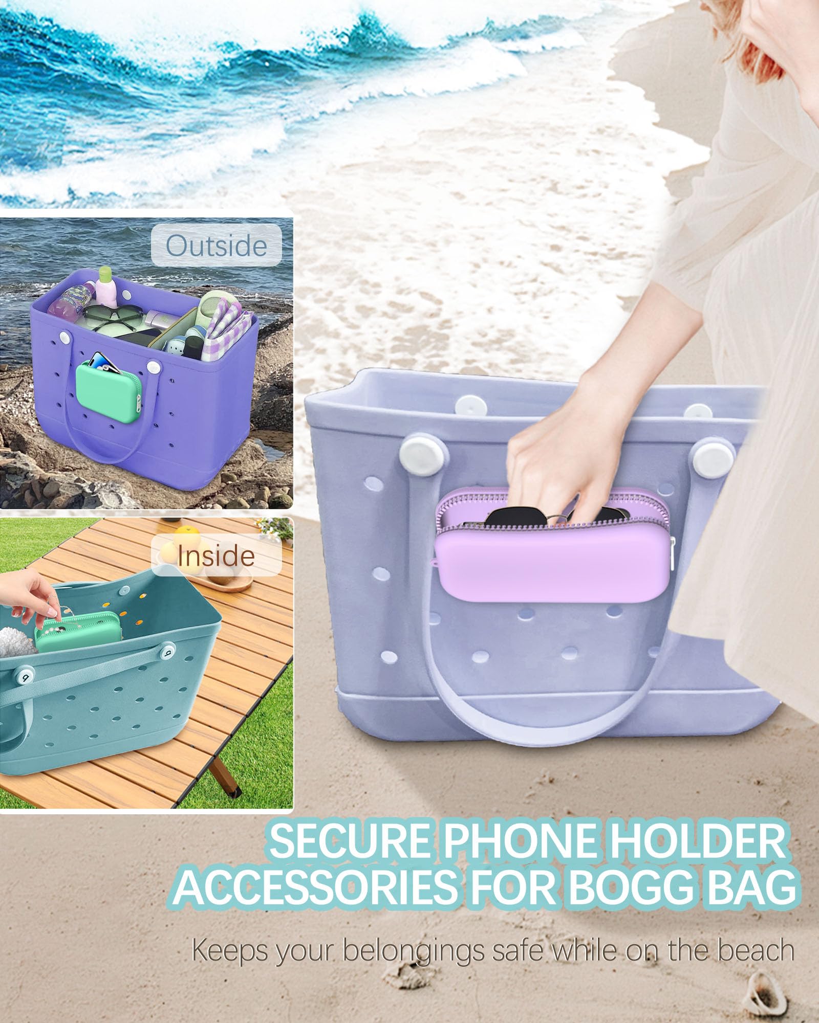 **Silicone Phone Holder for Bogg Bag - Pink Beach Bag Accessory for iPhone & Android Phones - Perfect for Beach Trips, Poolside, and Outdoor Adventures**