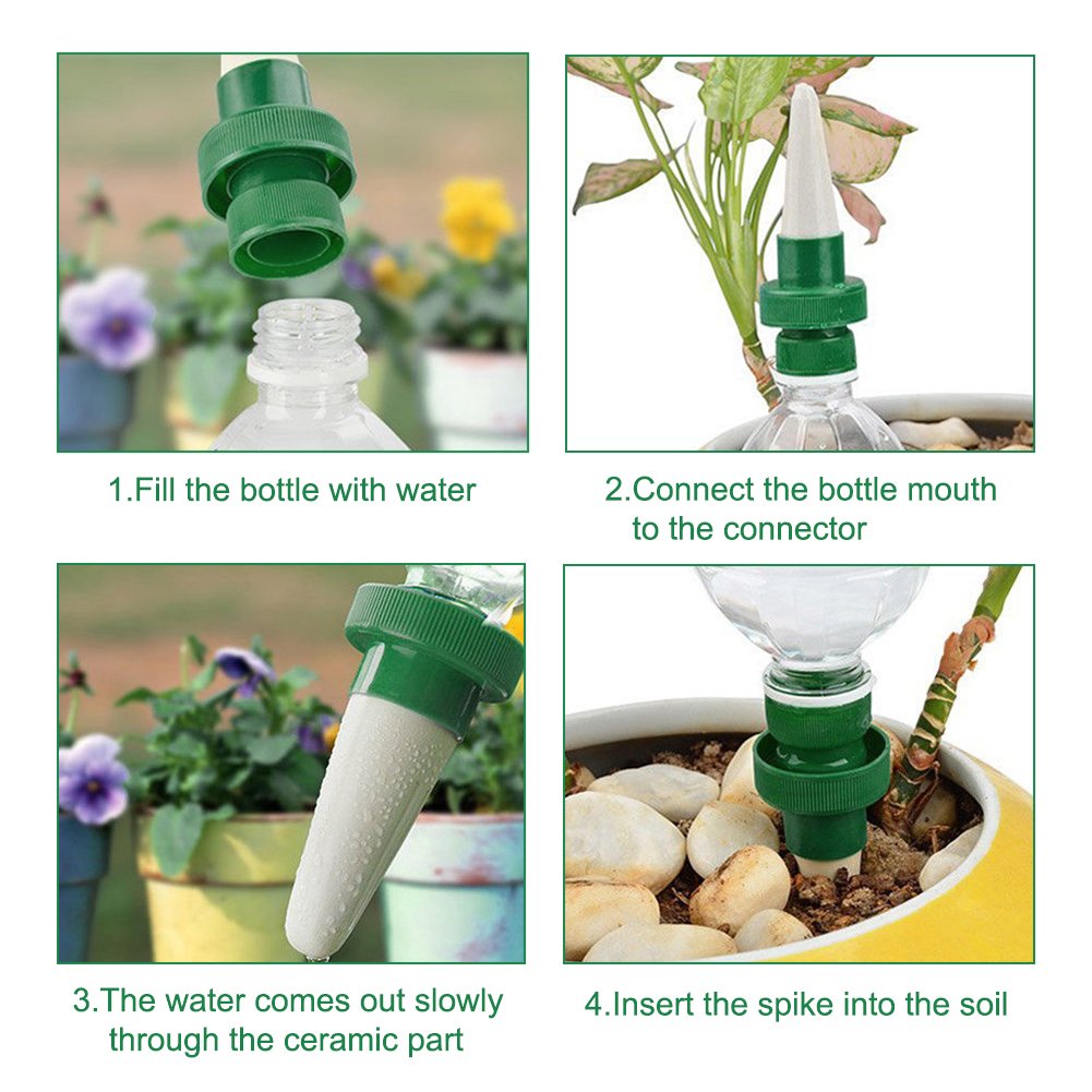 Rely2016 4 Pack Ceramic Plant Watering Spikes - Self Watering System for Indoor & Outdoor Plants | Automatic Slow Release Irrigation for Vacation & Daily Plant Care | Perfect for Home, Garden, Office & Travel Use
