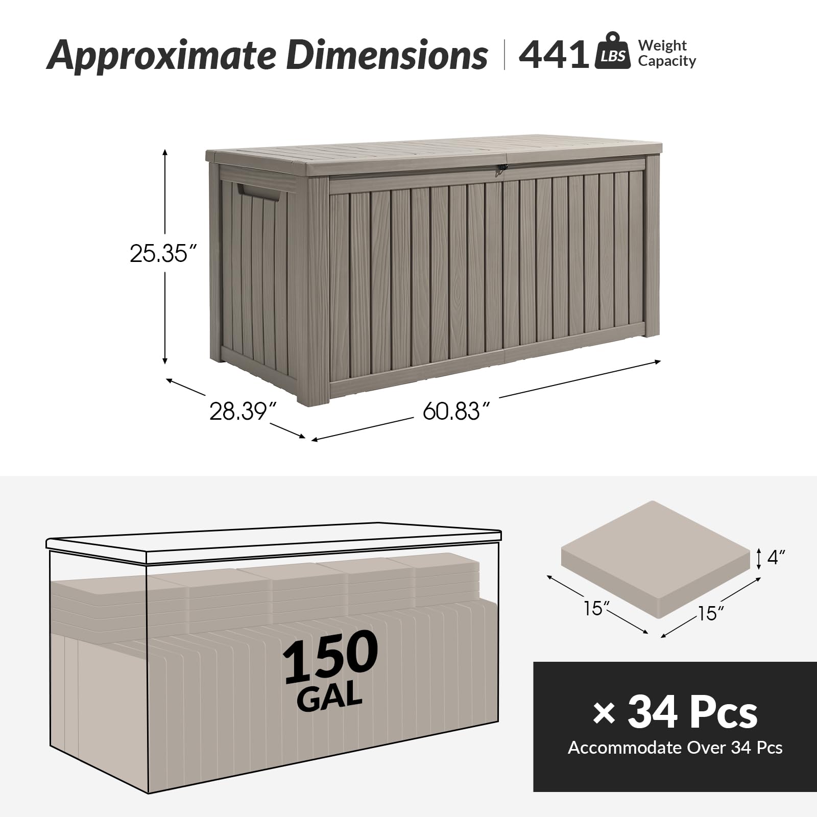 **150 Gallon Large Deck Storage Box - Waterproof & Lockable Outdoor Storage for Cushions, Garden Tools, Patio Furniture | Perfect for Backyard, Deck & Poolside Organization**