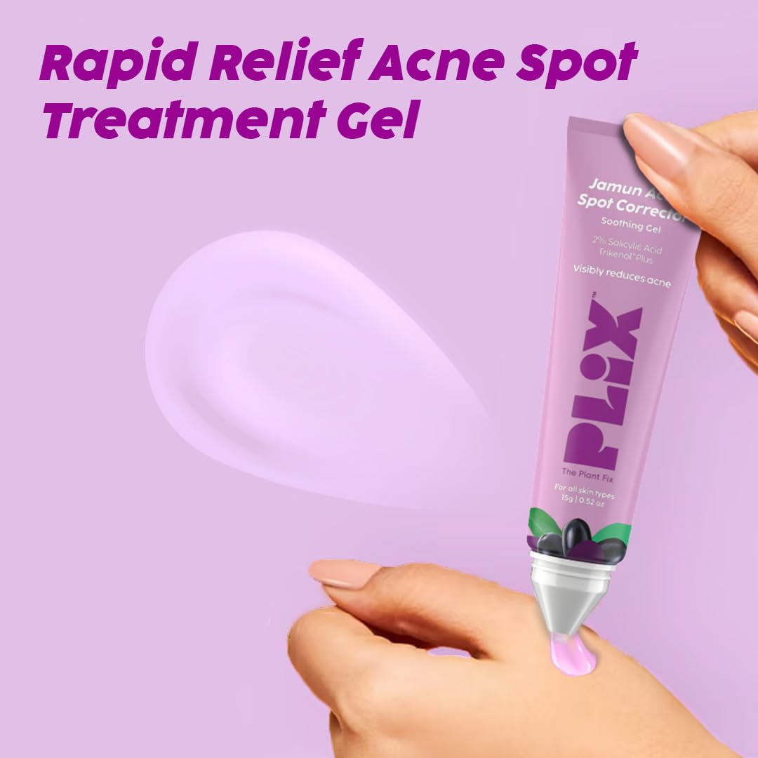PLIX The Plant Fix Jamun Acne Spot Corrector Gel - Reduces Active Acne, Controls Oil & Soothes Inflammation | Day & Night Treatment for Men & Women | 15g | Perfect for Travel & On-the-Go Skincare