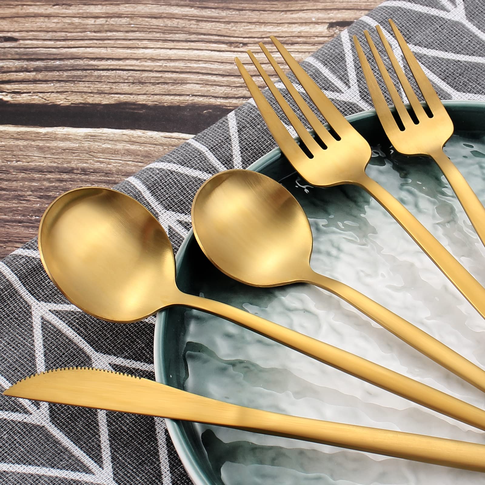 Matte Gold Silverware Set - 30-Piece Stainless Steel Flatware Cutlery Set with Forks, Knives & Spoons | Elegant Dinnerware for Home, Restaurant & Kitchen | Dishwasher Safe 6-Person Place Setting | Perfect for Dinner Parties, Weddings & Holiday Gatherings