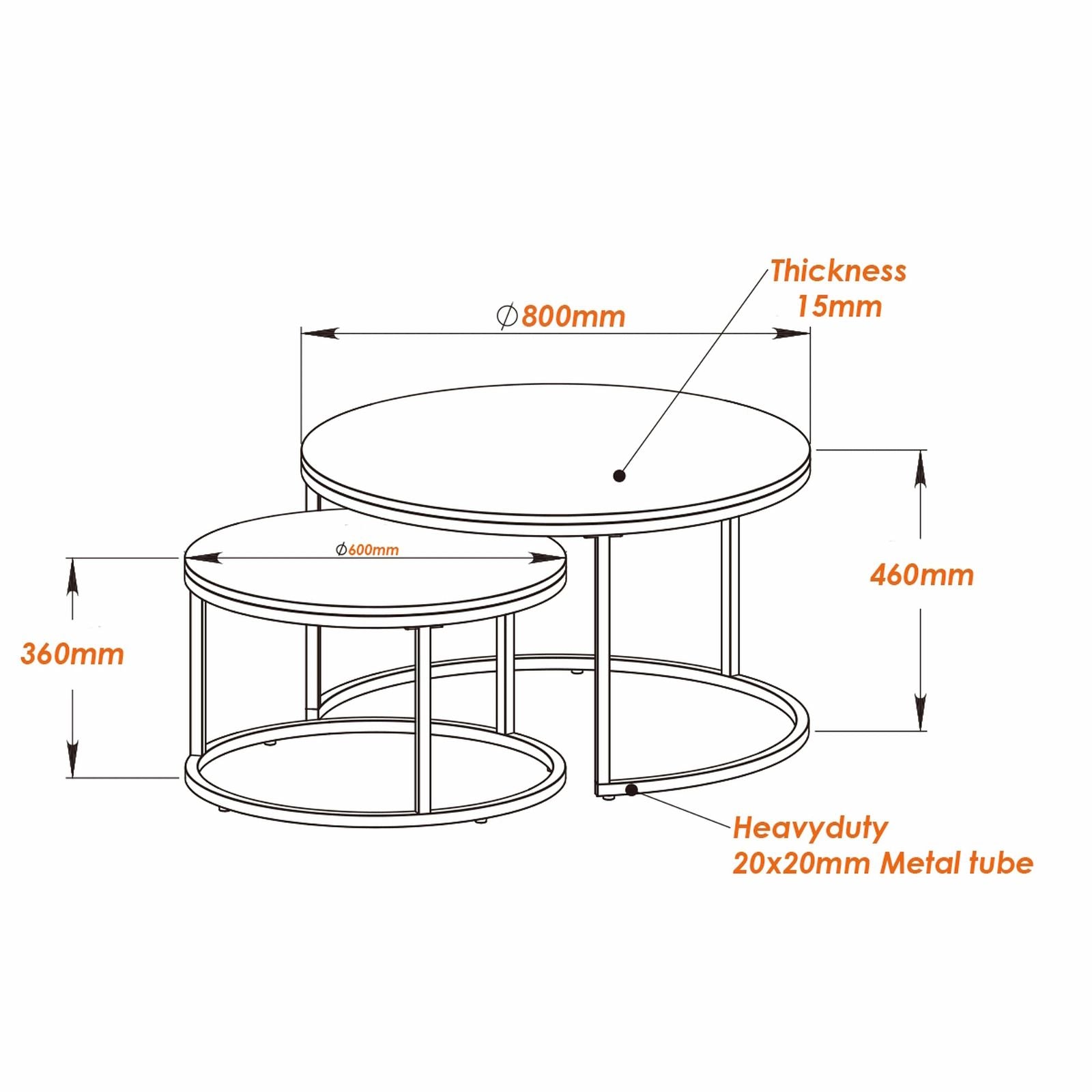 Censi ECHO 800 Nested Coffee Table Set - Modern Cement Finish Side Tables for Living Room, Lounge & Office Decor