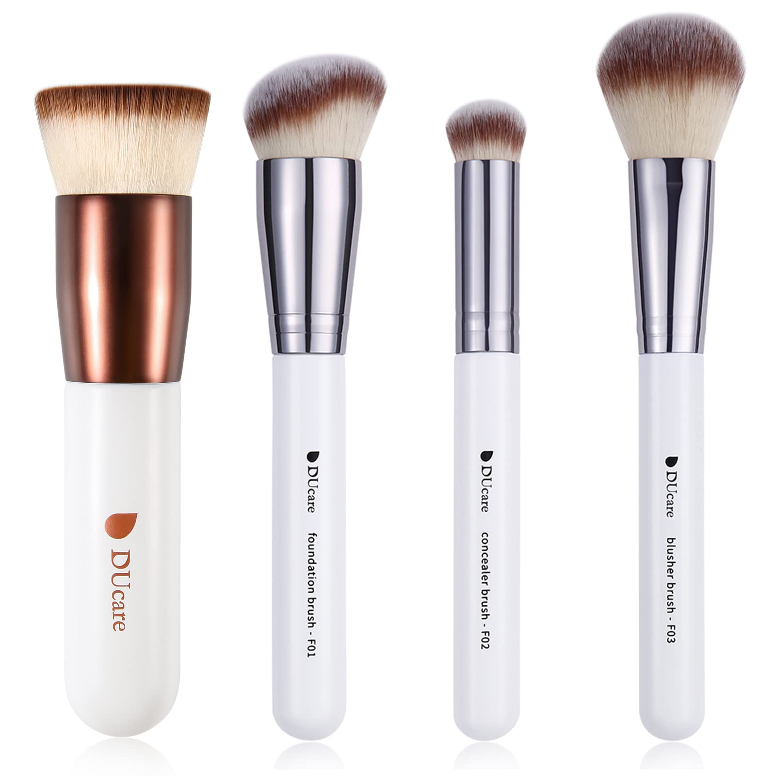 DUcare Professional Flat Top Kabuki Brush Set - 3Pcs Foundation, Concealer & Blusher Makeup Brushes for Flawless Face Makeup Application | Perfect for Liquid, Powder & Cream Cosmetics | Home & Travel Use