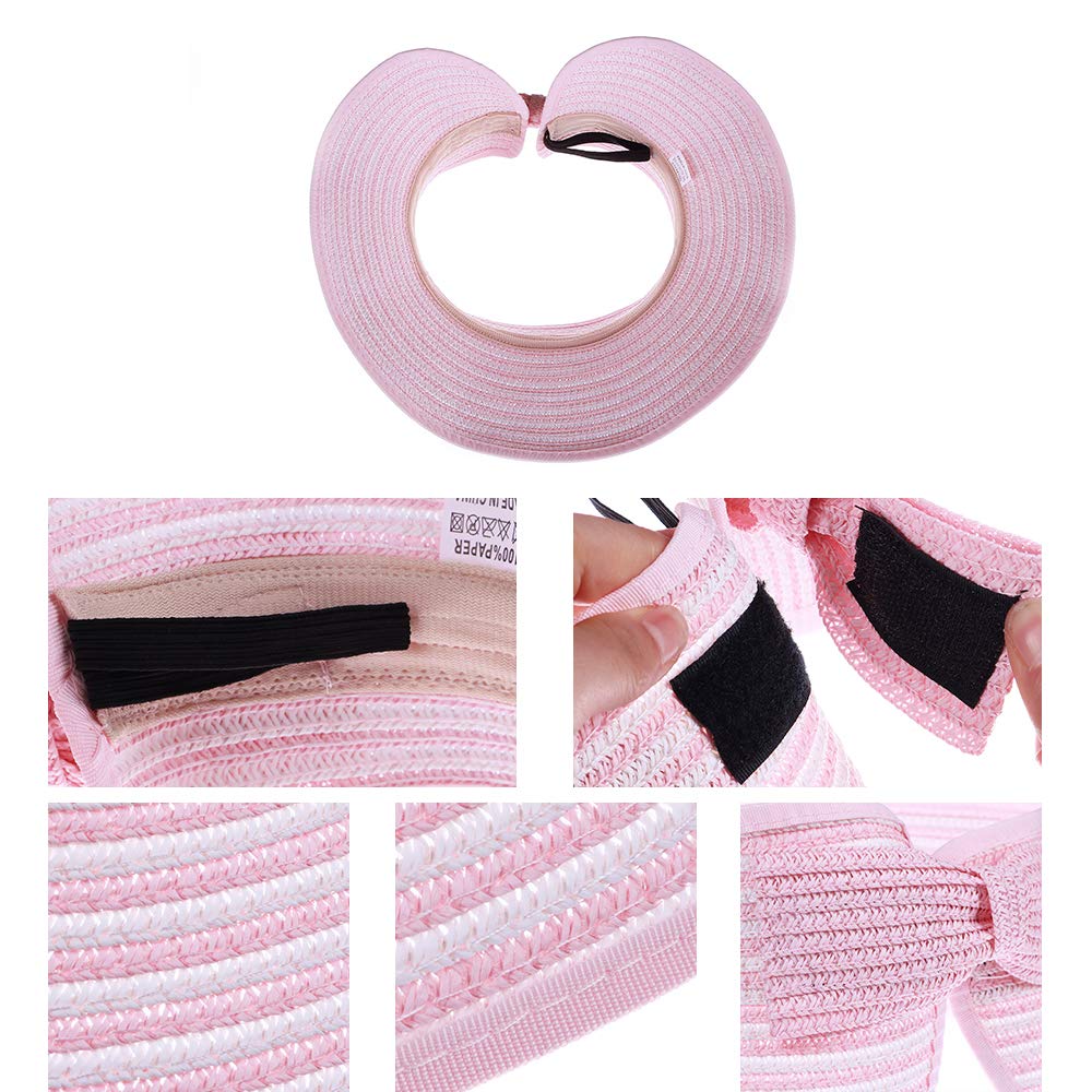 Kids Summer Sun Hat - Wide Brim Roll Up Straw Visor for Girls & Teens | UV Protection Beach Hat with Bow | Perfect for Outdoor, Swimming, and Vacation