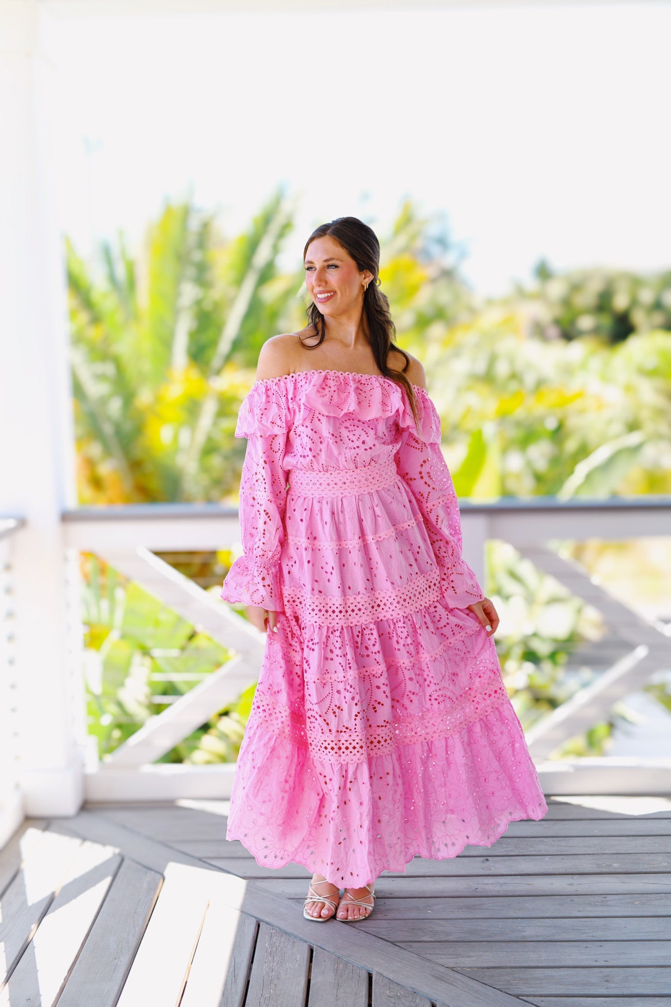Elegant Off Shoulder Lace Dress for Women - Pink Floral Summer Party Cocktail Dress | Perfect for Weddings, Date Nights & Special Occasions