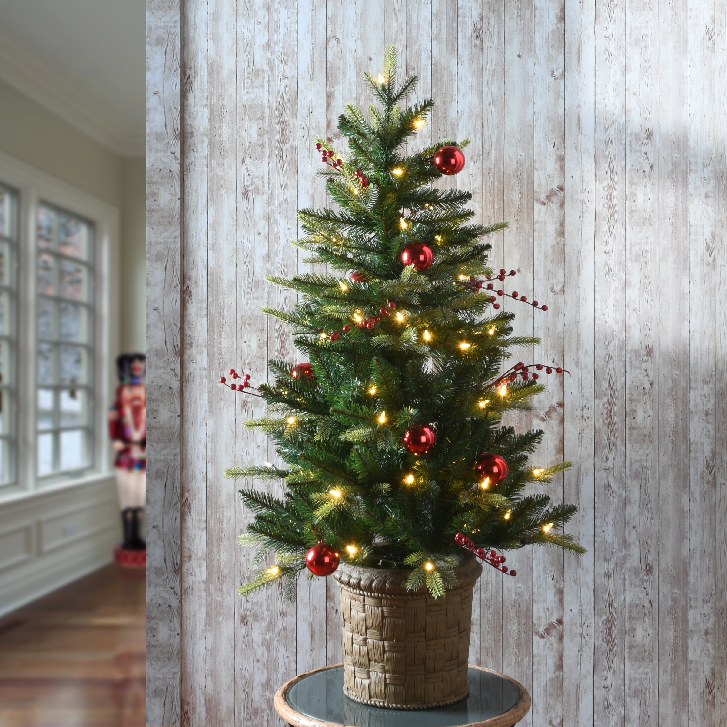 4 ft Pre-Lit Scotch Creek Fir Artificial Christmas Tree with Warm White LED Lights - Perfect for Home, Office, and Holiday Decorations