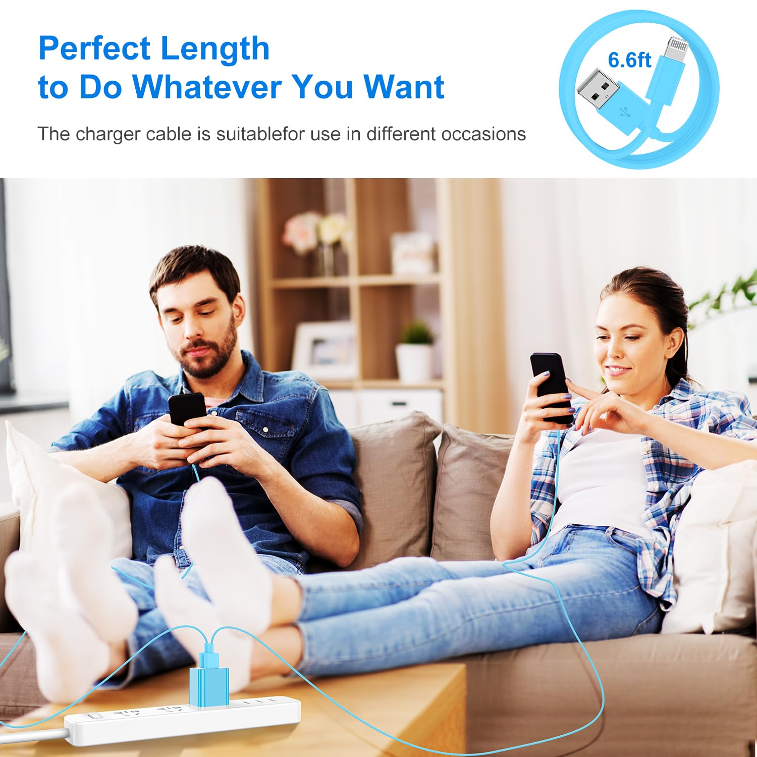 Apple MFi Certified iPhone Charger & Wall Plug - 2Pack 6ft Lightning Cable with 2.4A Fast Dual Port USB Charger for iPhone 14/13/12/11/XR/XS/8/7/6S Plus/SE/5C (Blue) - Perfect for Home, Office & Travel Charging