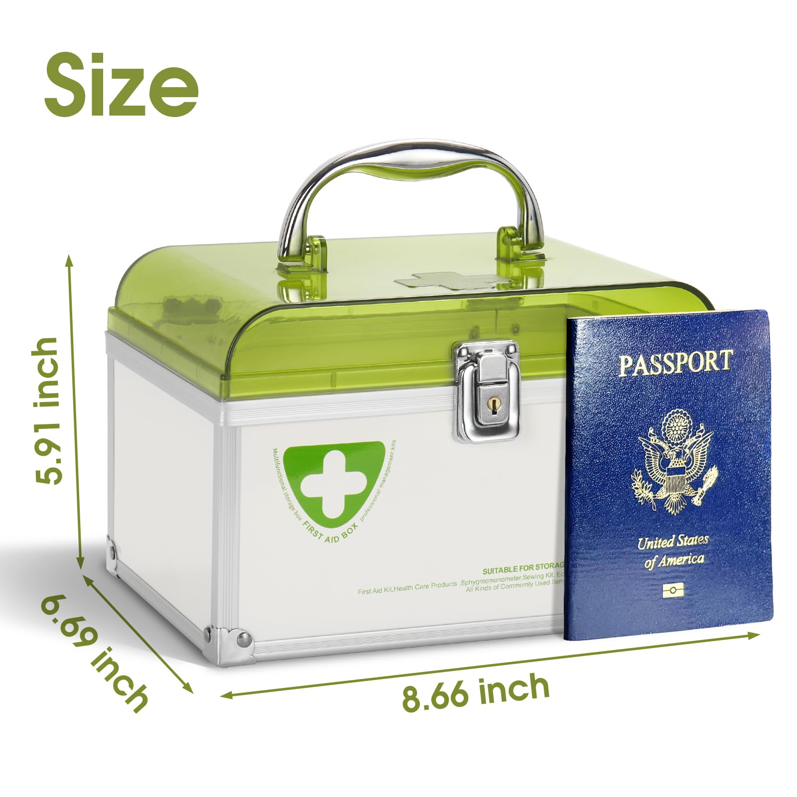 Childproof Medicine Lock Box with Key - 8.46 x 5.87 x 5.51 Inch Portable Safe Storage for Prescriptions, Vitamins & First Aid Supplies - Ideal for Home, Travel & Child Safety
