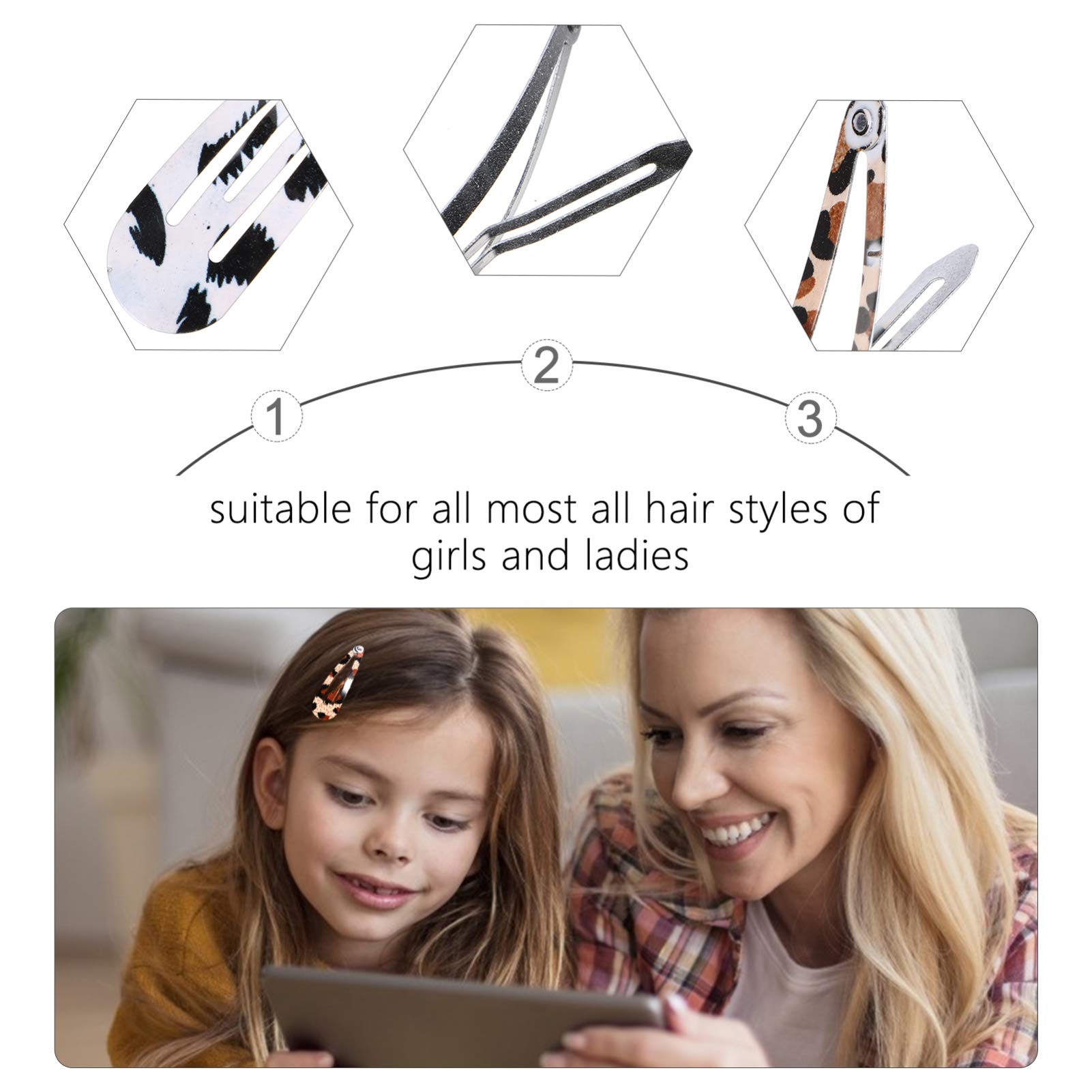 FRCOLOR 24pcs Leopard Print Snap Hair Clips - Non-Slip Metal Geometric Barrettes for Women & Girls - Perfect for School, Work, Parties & Everyday Hair Styling Accessories