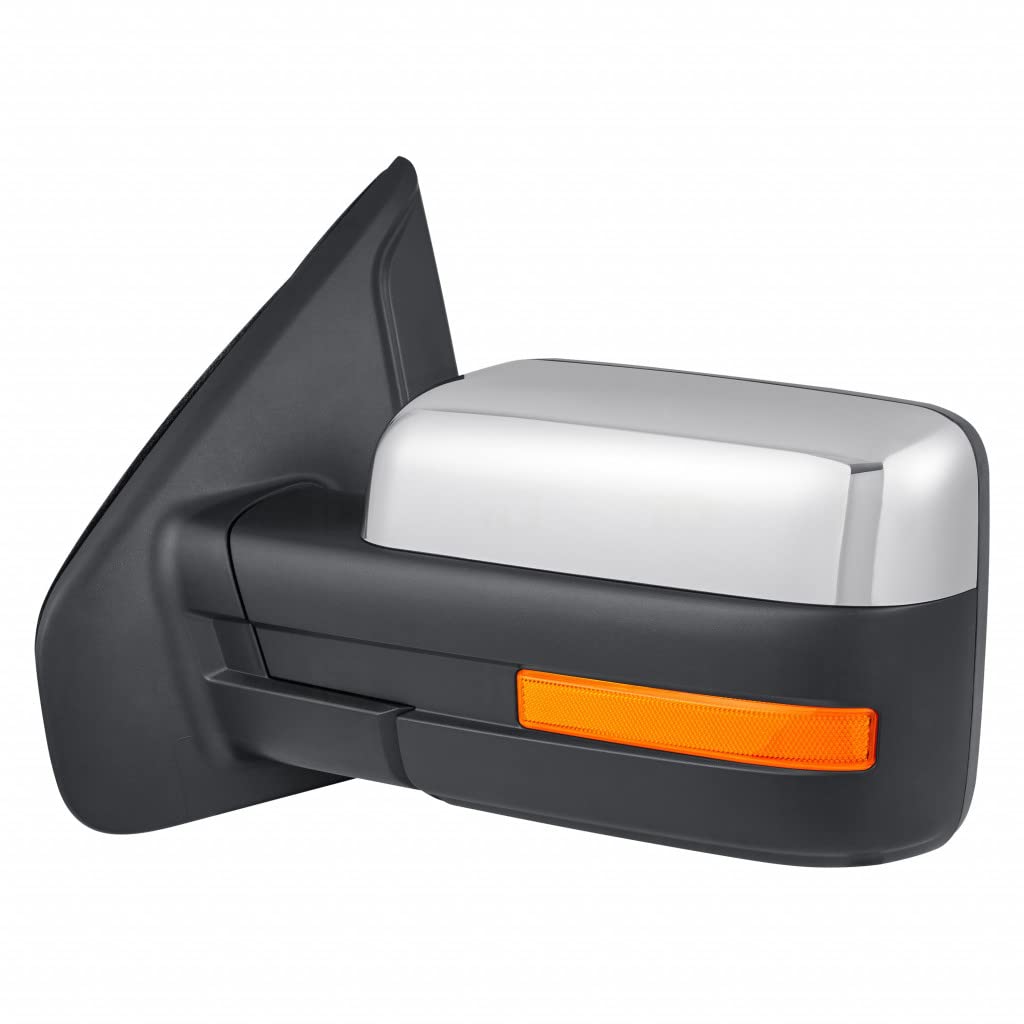 2009-2010 Ford F-150 Driver Side Power Heated Chrome Door Mirror Replacement - OEM 9L3Z17683GA FO1320355 - Perfect for Winter Driving & Enhanced Visibility