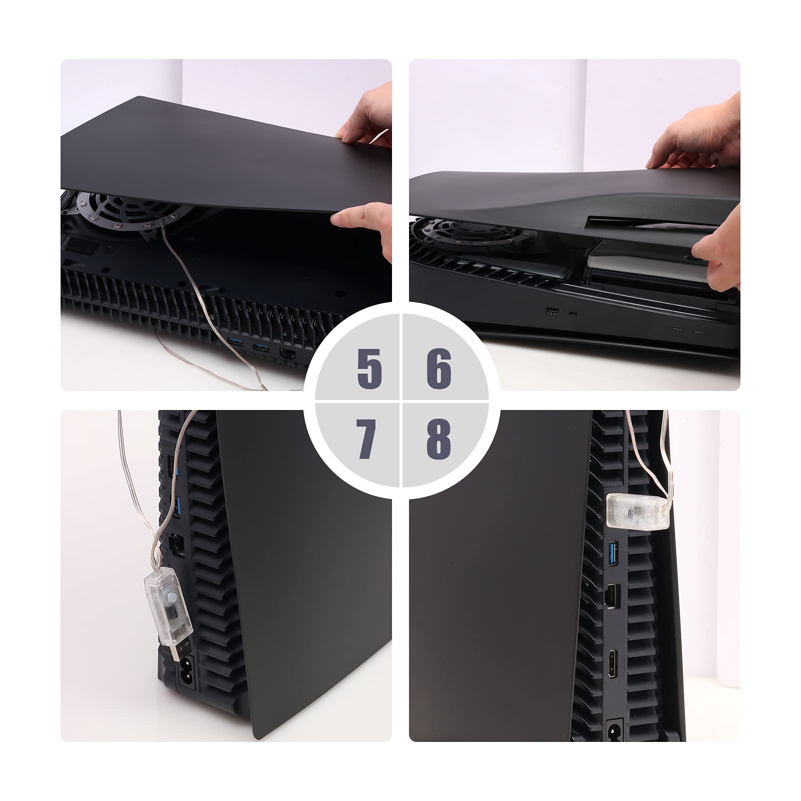 PS5 Accessories Set - Black Replacement Plates for PS5 Digital Edition & RGB LED Strip Lights with Remote Control - Enhance Gaming Setup for PlayStation 5