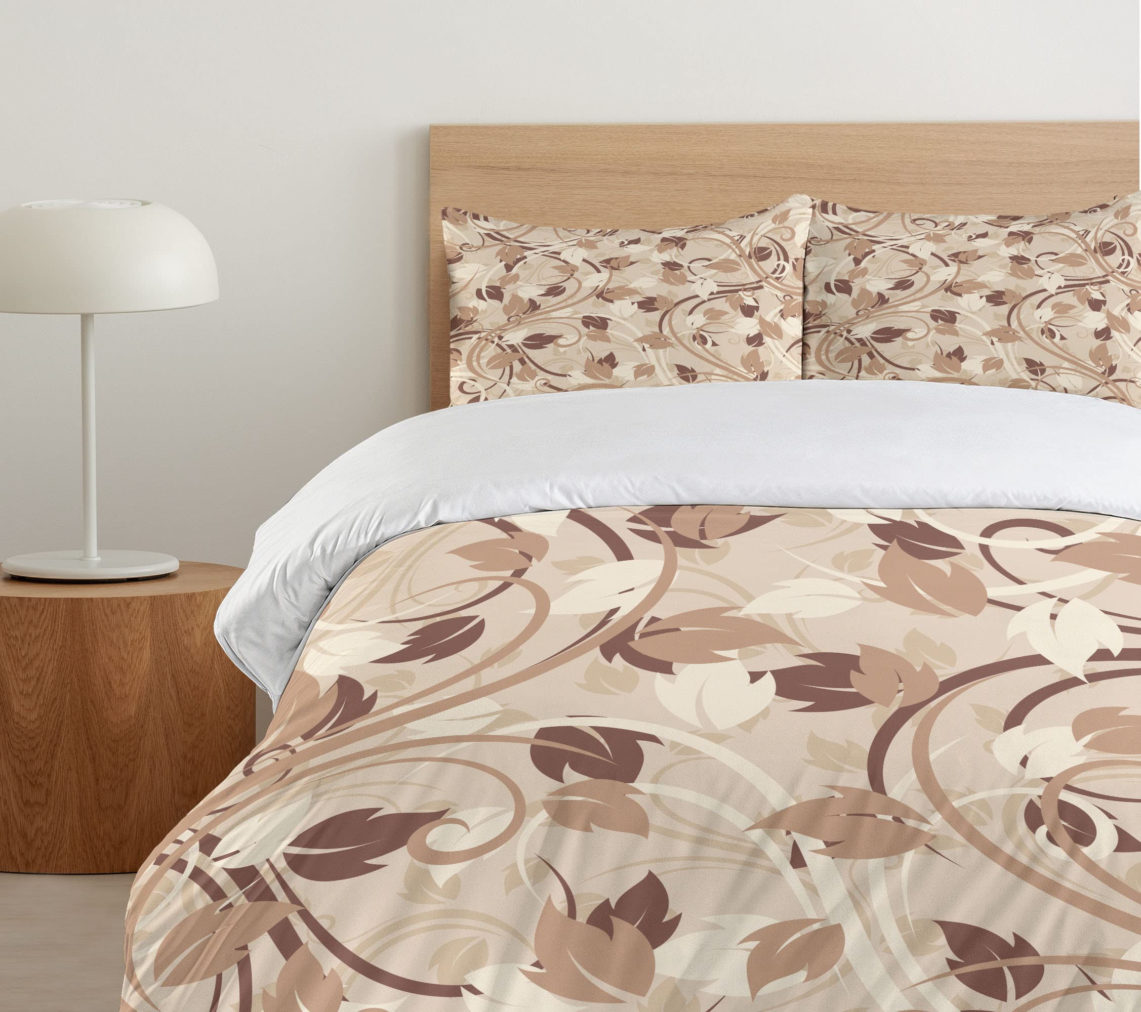 Ambesonne Ivory Duvet Cover Set - Autumn Leaves in Faded Earthen Tones, 3-Piece Bedding Set with 2 Pillow Shams, California King Size, Umber Cocoa | Fall Season Decor, Cozy Bedroom Upgrade for Autumn & Winter