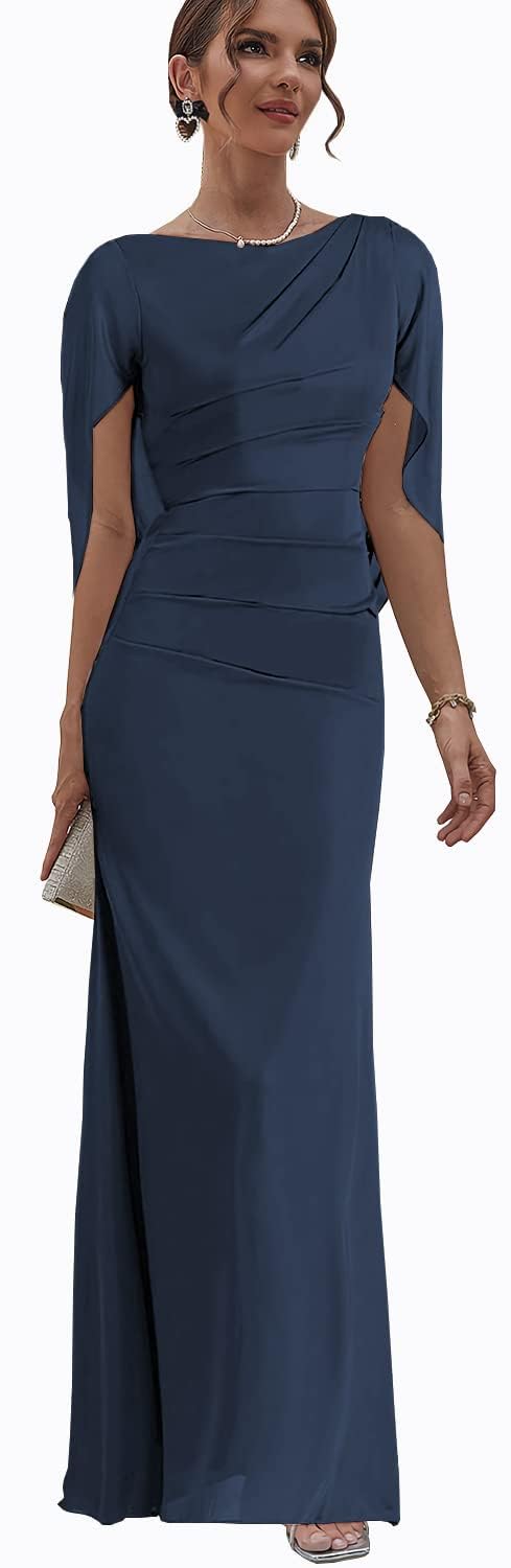 Elegant Chiffon Mother of The Bride Dress with Cape - Long Mermaid Evening Gown for Women - Perfect for Weddings, Formal Events & Special Occasions