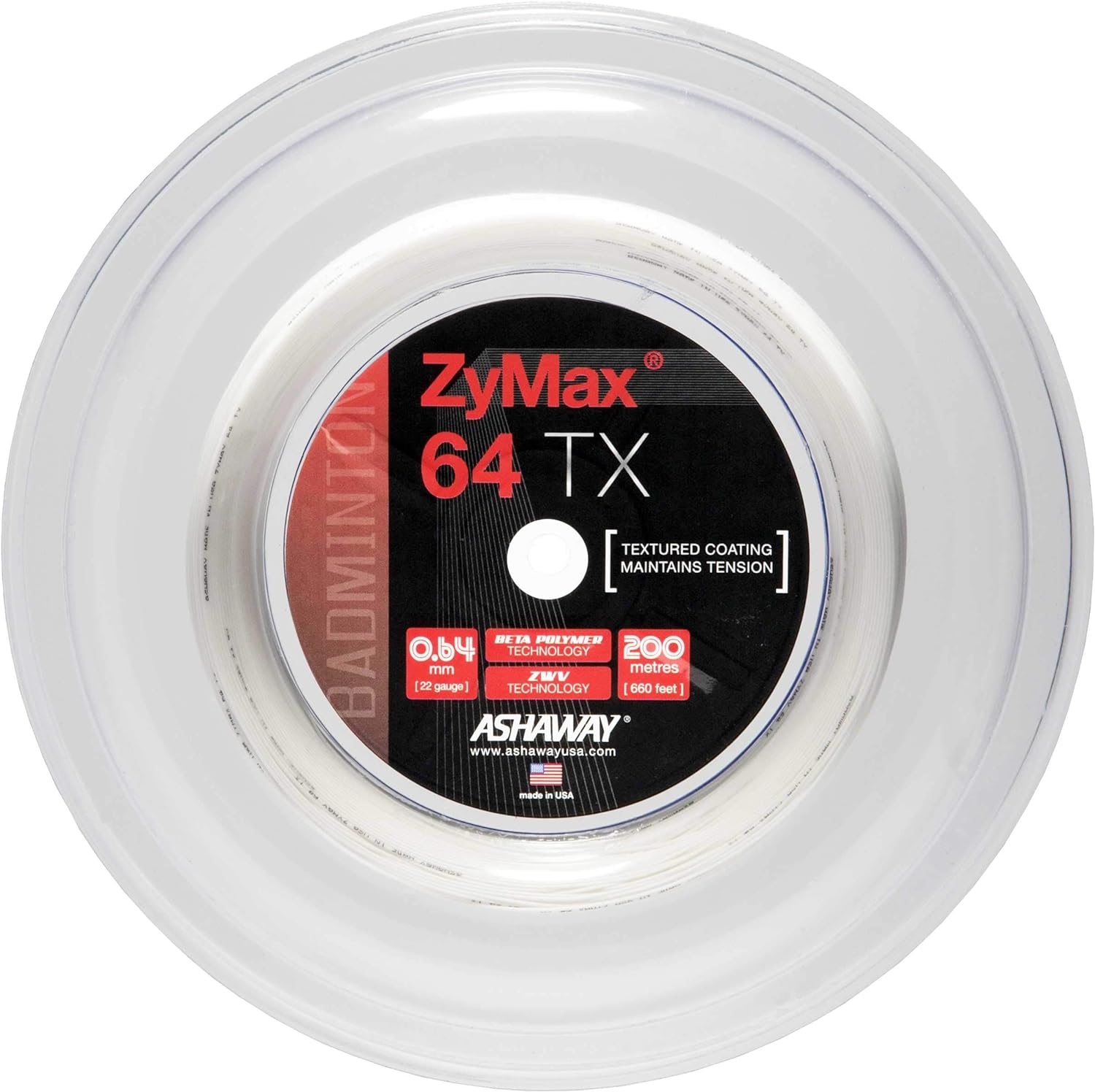 Ashaway Zymax 64 TX Badminton String Reel - 200m High Performance String for Badminton Rackets | Perfect for Tournament Play & Professional Training
