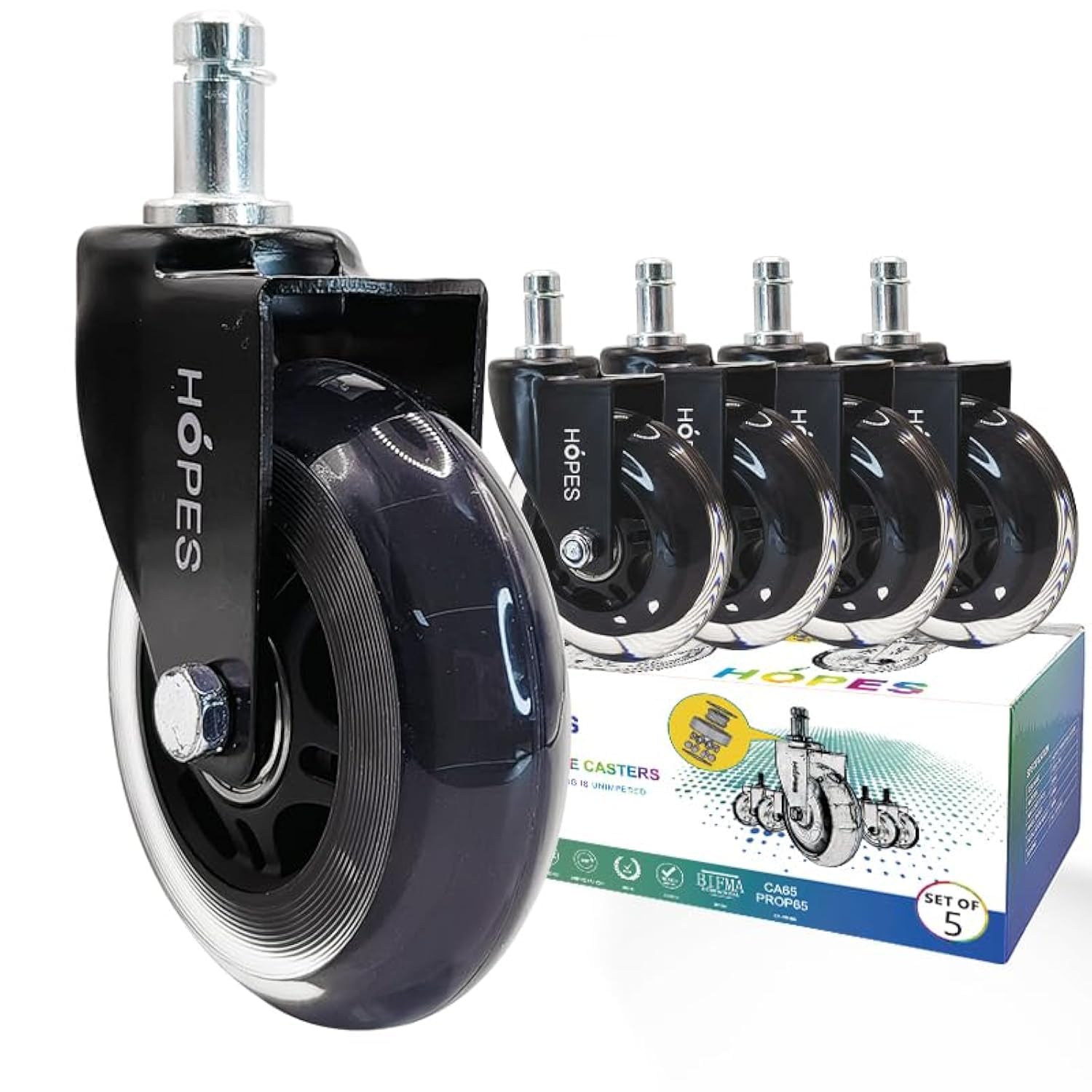 Original Rollerblade Office Chair Wheels - Heavy Duty Replacement Rubber Casters for Hardwood Floors & Carpet (Set of 5) | Perfect for Home Office, Gaming Chairs & Workspace Mobility | As Seen on CNN
