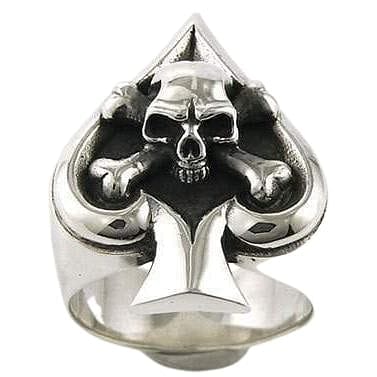 Sterling Silver Spade Crossbone Skull Ring for Men - Gothic Punk Jewelry - Perfect for Halloween, Costume Parties & Alternative Fashion