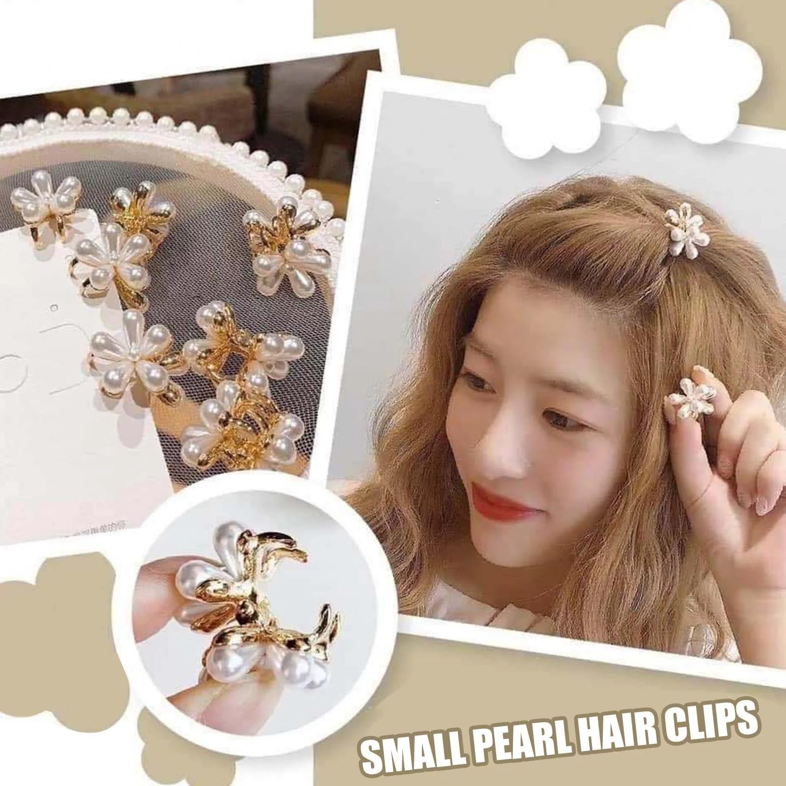 SMARTBUYER 10 Pcs Small Pearl Hair Claw Clips - Mini Pearl Hair Clips with Flower Design, Sweet Artificial Bangs Hair Accessories for Women & Girls - Perfect for Weddings, Parties & Everyday Styling