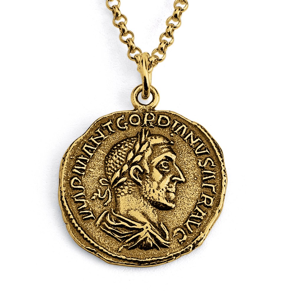 Authentic Gold Plated Silver Gordian Roman Emperor Replica Coin Pendant Necklace – Ancient Imperial Currency & Numismatic Jewelry for Collectors, History Enthusiasts, and Unique Gift Ideas