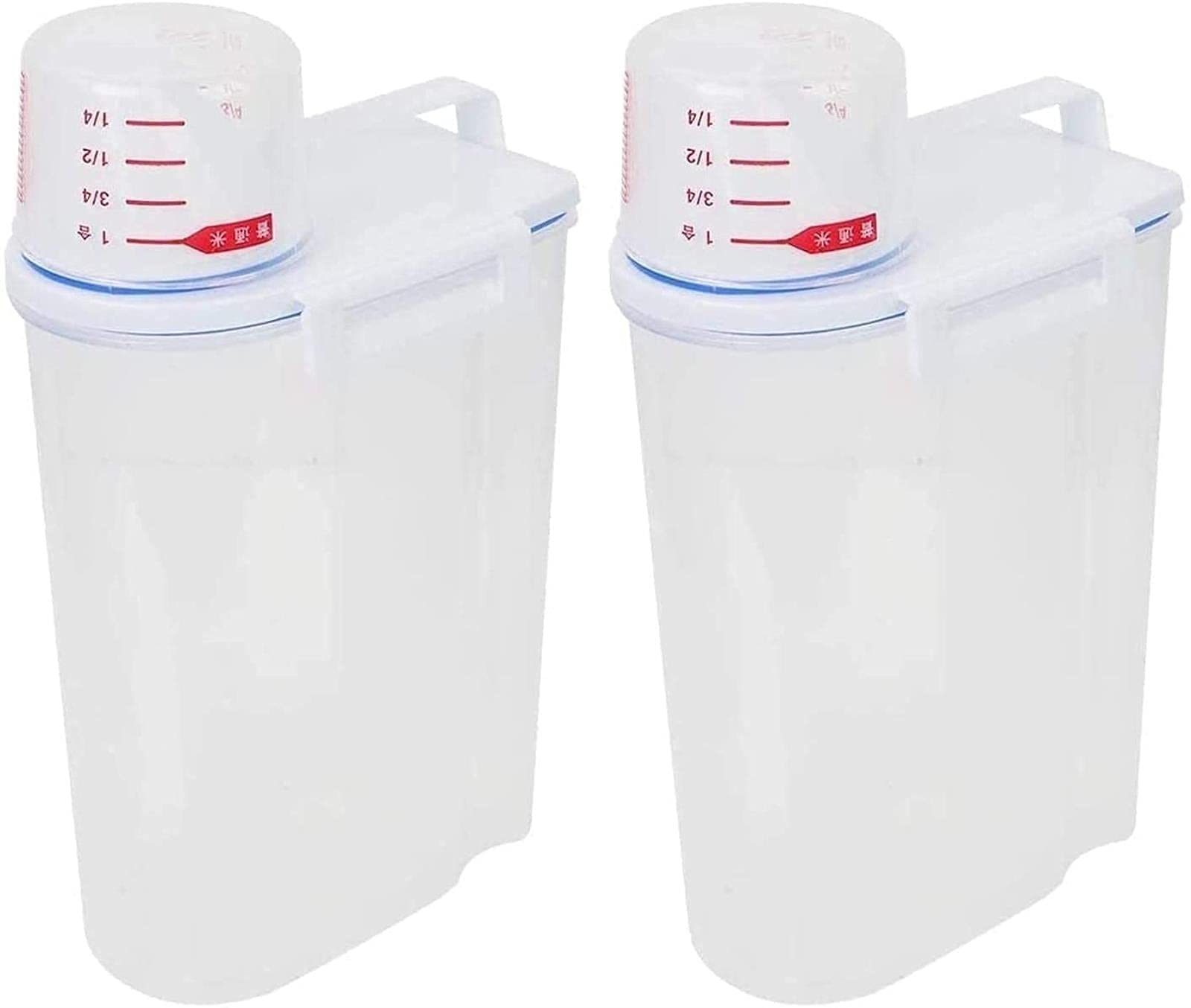 2-Pack Airtight Food Storage Containers for Rice, Grains & Dry Goods - 2Kg Portable Kitchen Storage Bins with Measuring Cup & Sealed Lid - Perfect for Pantry Organization, Meal Prep & Bulk Food Storage