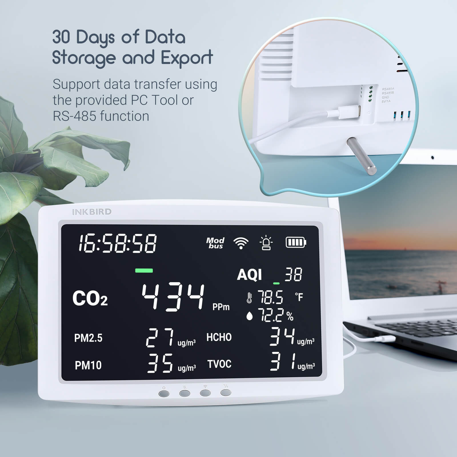 8-in-1 Wireless Air Quality Monitor IAQM 128W - Indoor Air Pollution Detector for Home, Office & Baby Room - Measures PM2.5, CO2, Temperature & Humidity