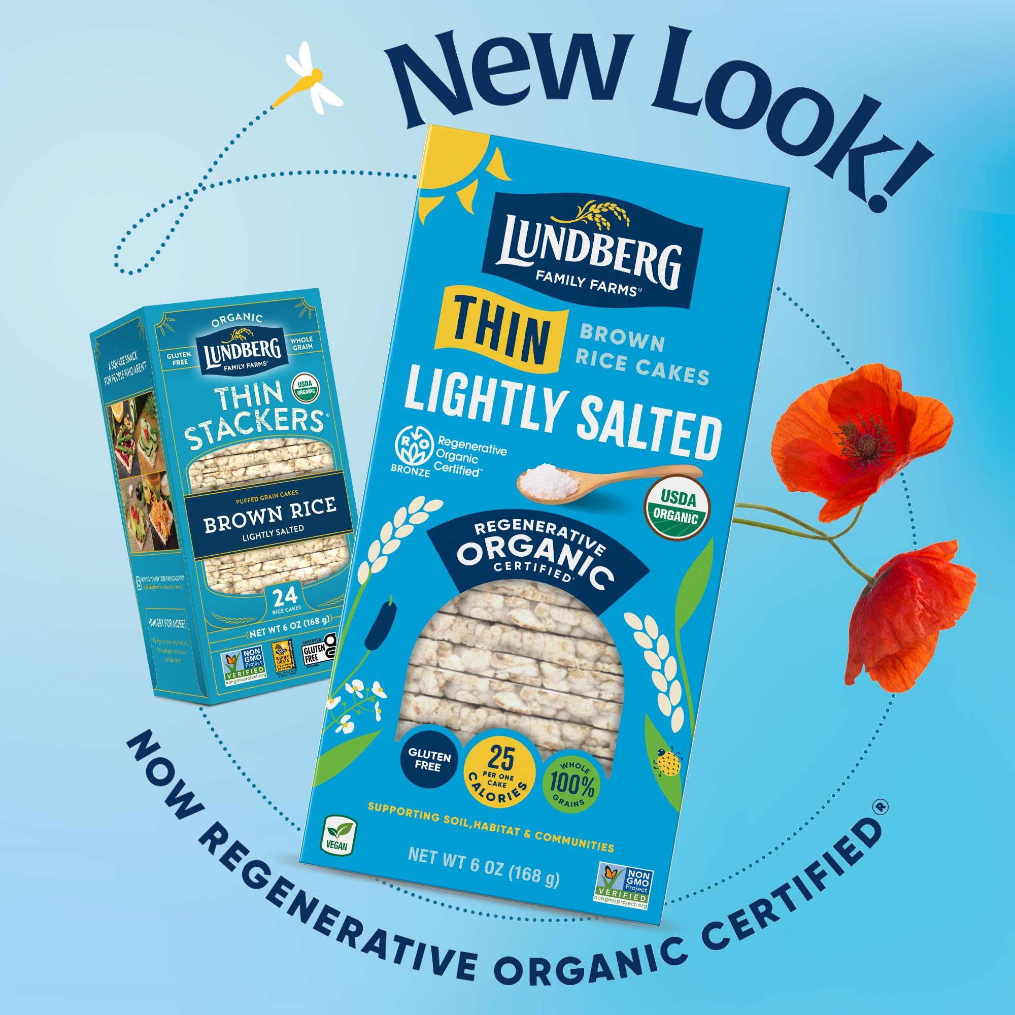 Lundberg Organic Thin Stackers Brown Rice Cakes - Lightly Salted, Gluten-Free, Vegan Healthy Snacks (6 Oz) - Perfect for On-the-Go, Weight Loss & Keto Diets