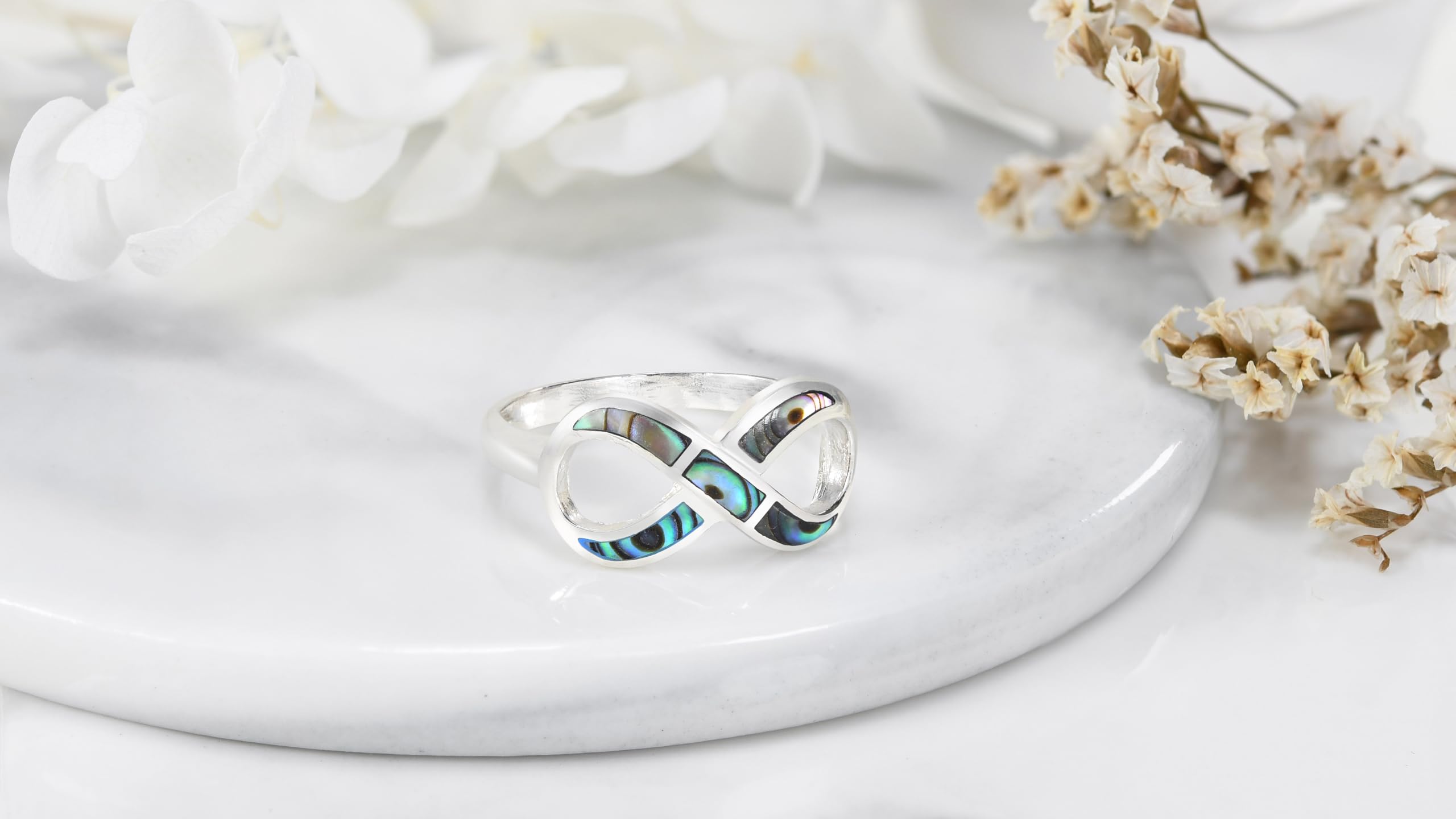 AeraVida Infinity Rainbow Abalone Shell .925 Sterling Silver Band Ring for Women | Minimalist Wedding, Promise, Fashion Rings | Comfort Fit Sizes 6-10 | Perfect for Engagement, Anniversary & Everyday Wear