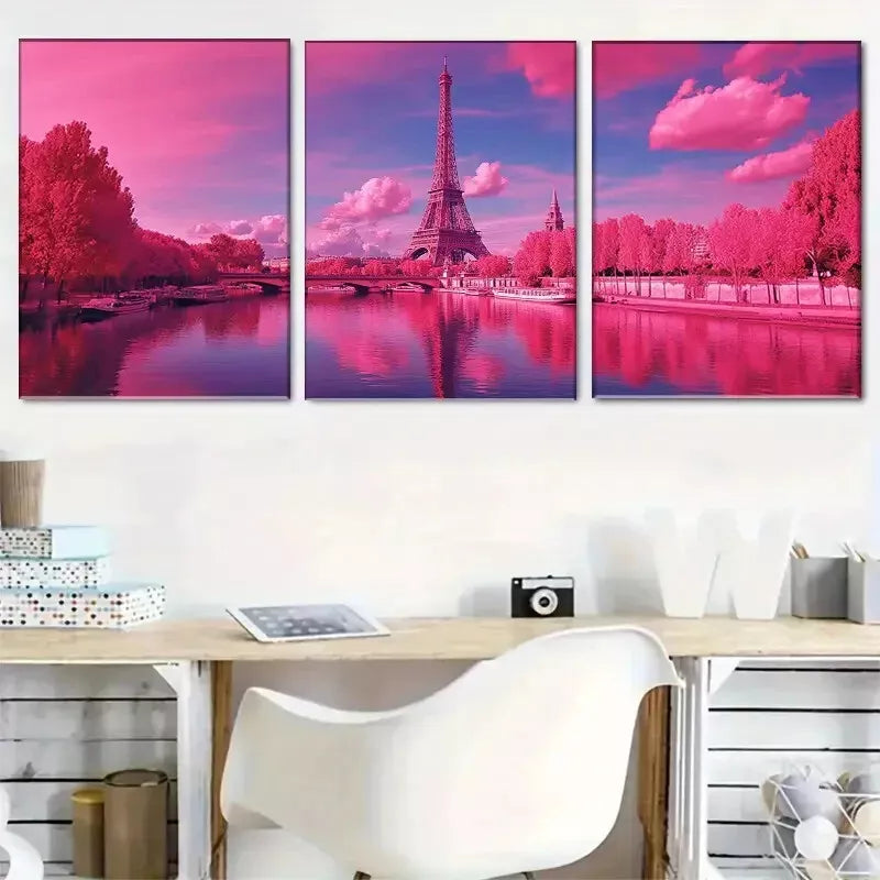 3-Piece Pink Parisian Eiffel Tower Triptych Wall Art Set - Framed Canvas 40x60cm - High Quality Print - 100% Australian Made - Ready to Hang - Perfect for Living Room, Bedroom & Office Decor