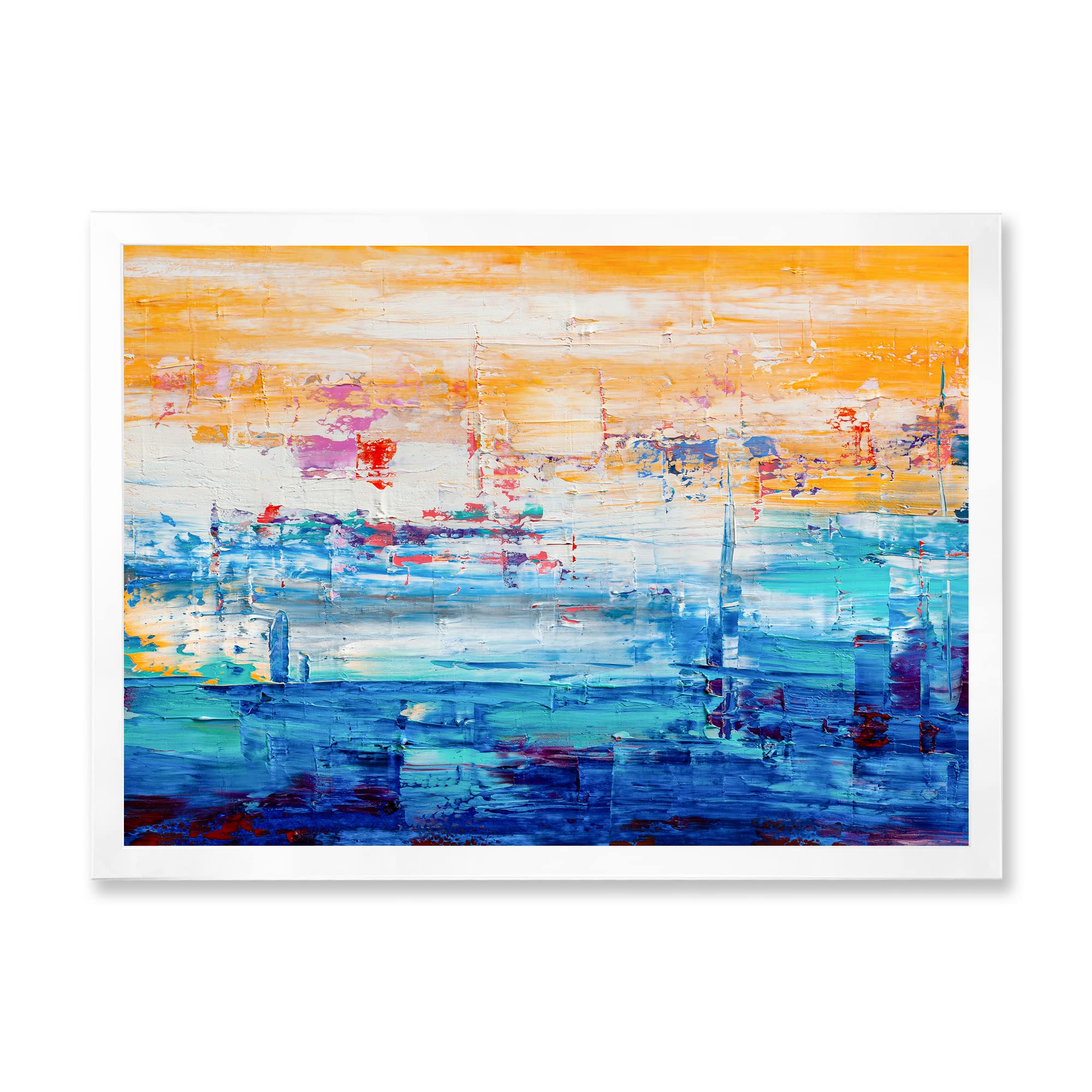 Abstract Modern Framed Wall Art - Orange & Blue Contemporary Painting for Living Room, Bedroom & Office Decor | DesignQ