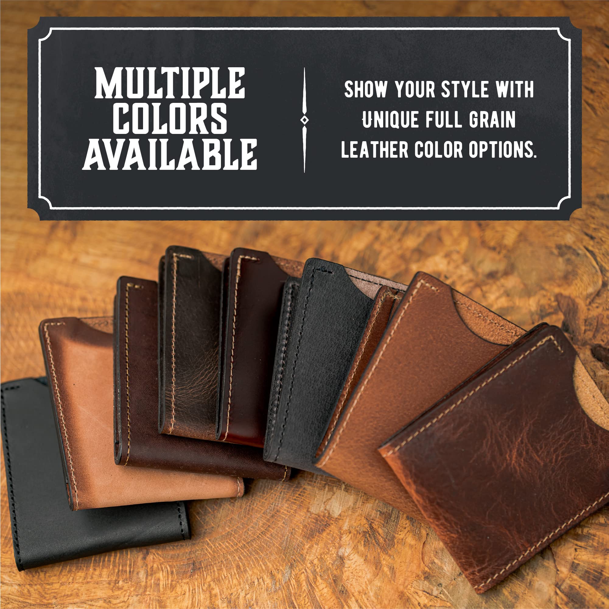 Premium Full Grain Leather Slim Bifold Wallet for Men - Made in USA | Minimalist Front Pocket Wallet in Tobacco Snakebite Brown | Perfect for Everyday Carry, Travel & Business (男士超薄双折钱包)