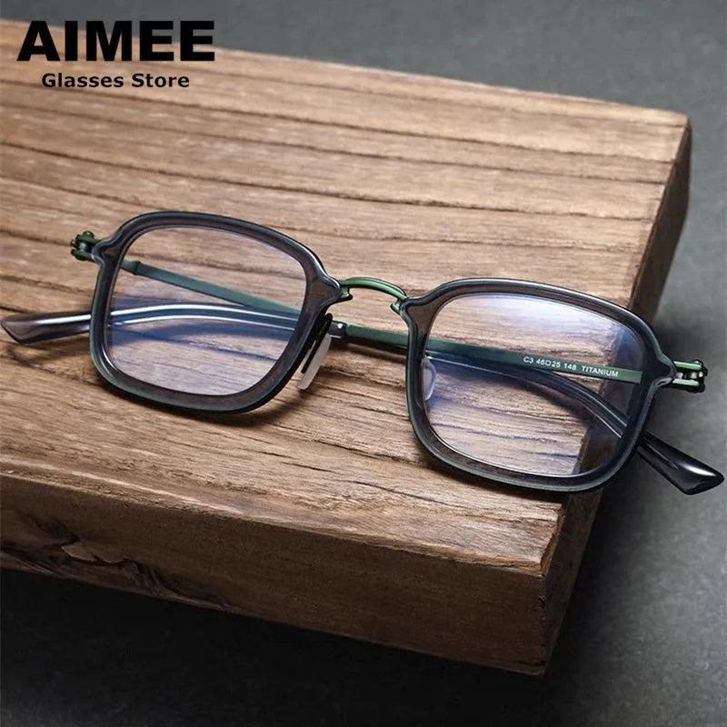 Aimee Unisex Full Rim Big Square Acetate Titanium Eyeglasses Frame 95869 - Lightweight Durable Glasses for Men & Women, Perfect for Reading, Working & Fashion Accessories